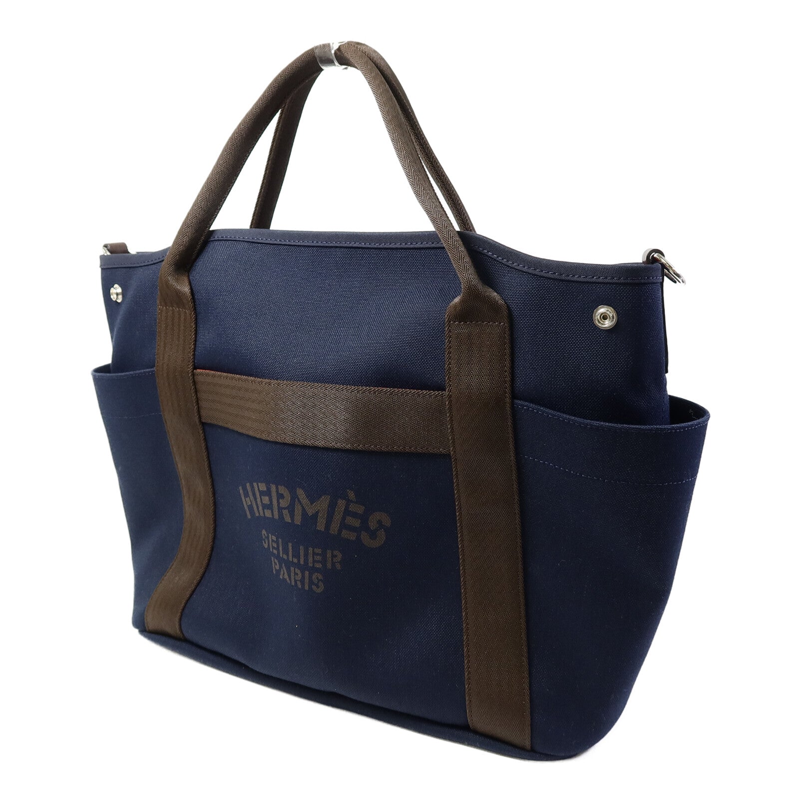 HERMES 帆布Grooming Bag銀扣手挽肩背兩用袋Blue