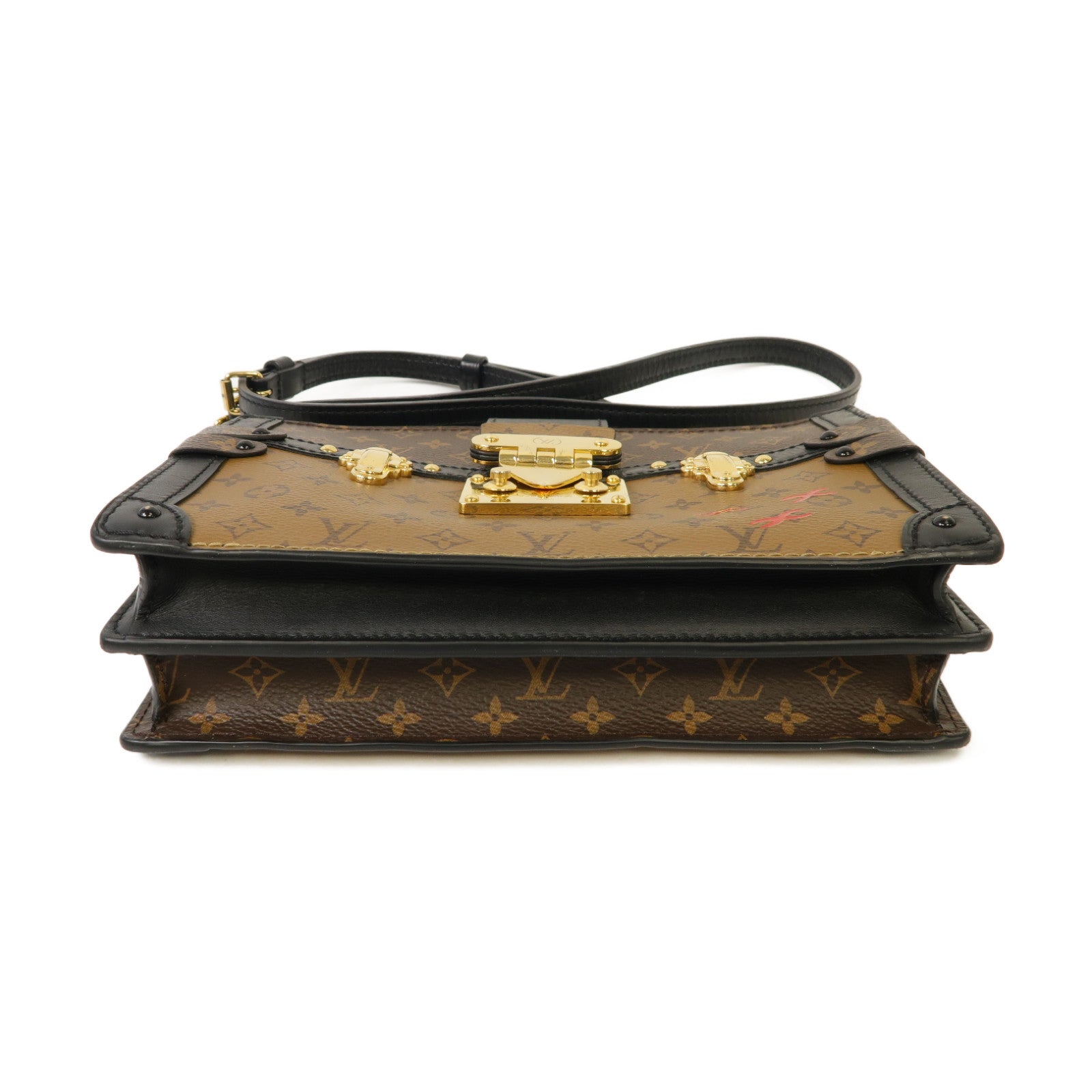 LOUIS VUITTON Monogram Reverse Trunk Clutch金扣肩背袋啡色