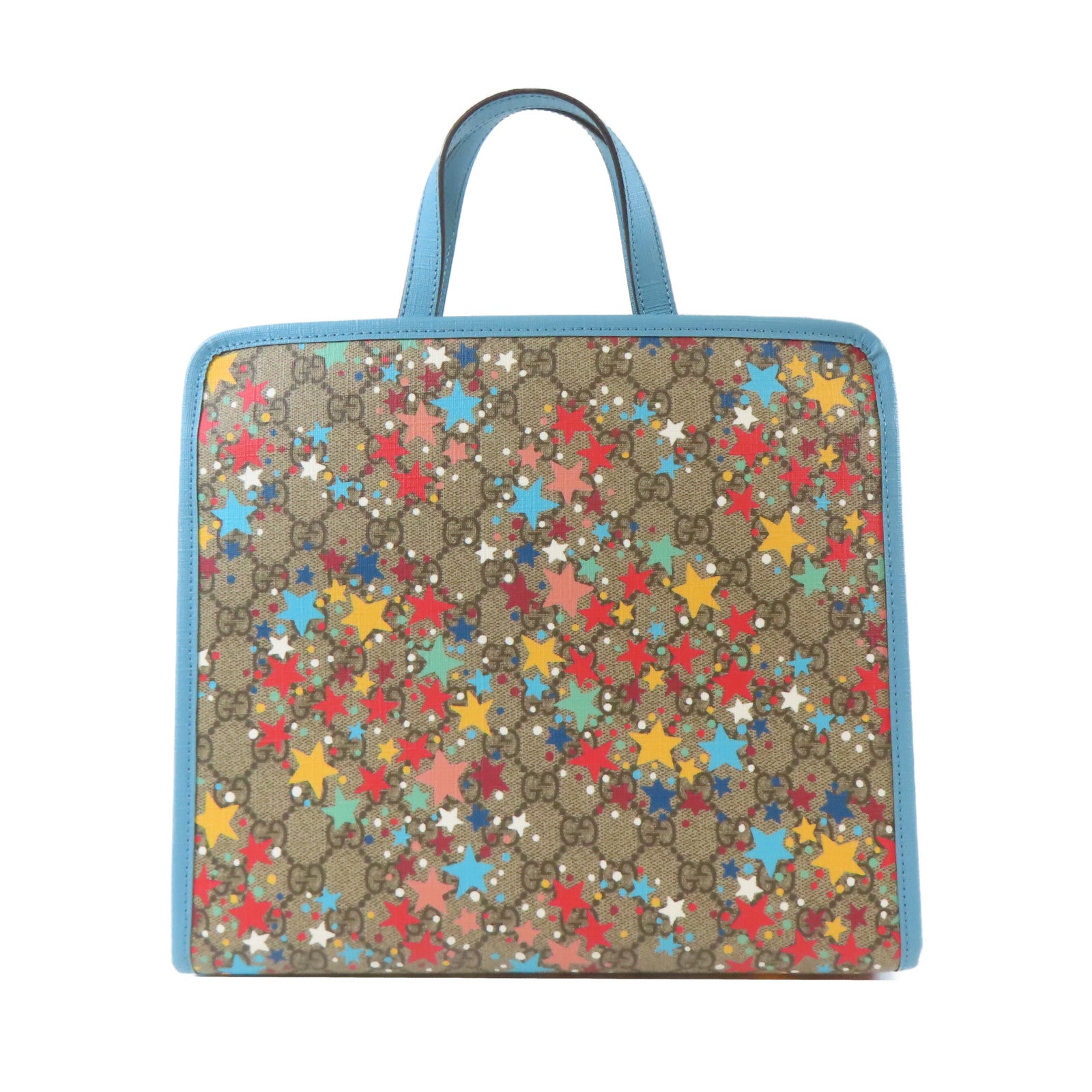 GUCCI 塗層帆布Tote Bag銀扣手挽袋藍色/啡色