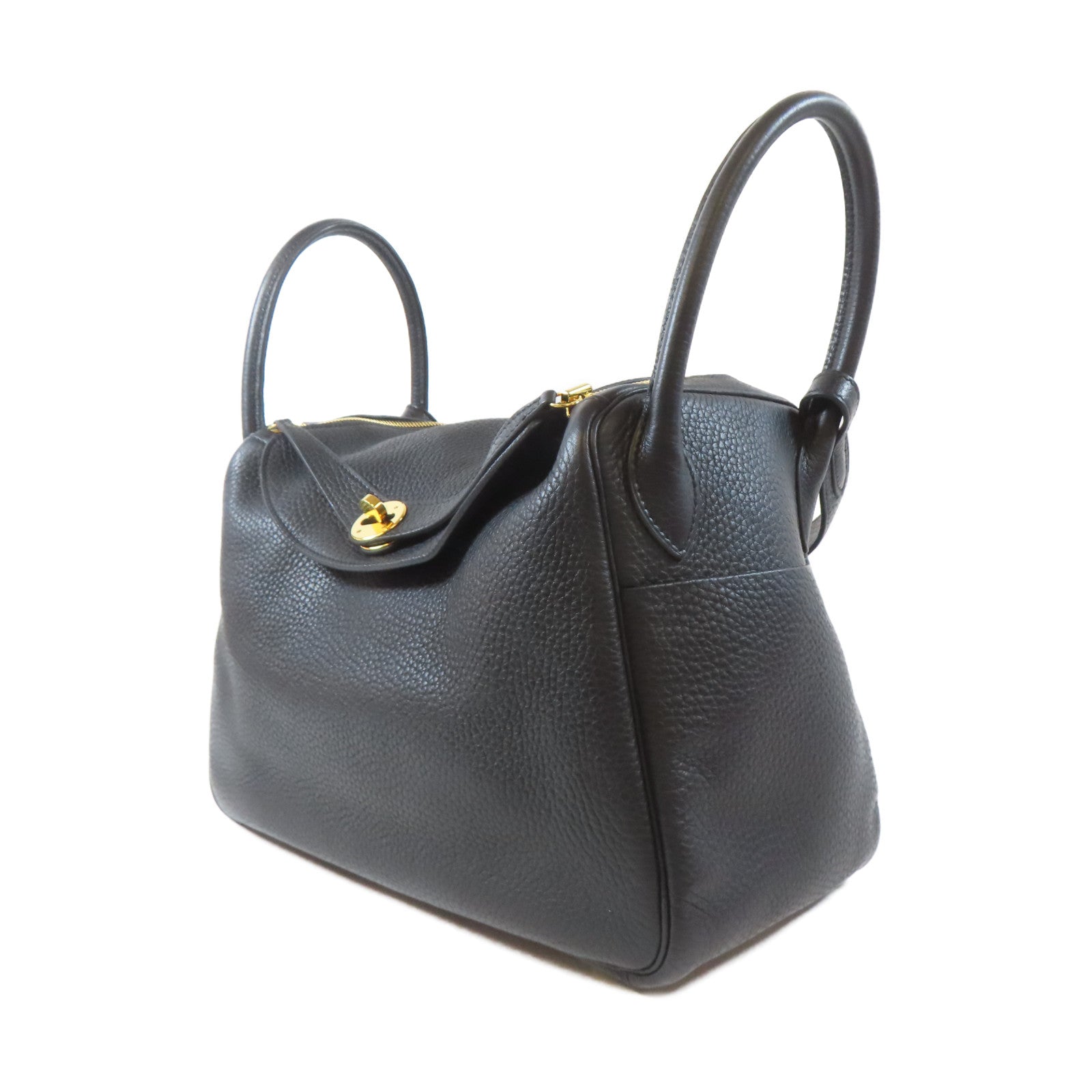 HERMES Clemence皮革Lindy 30金扣肩背袋Noir/黑色