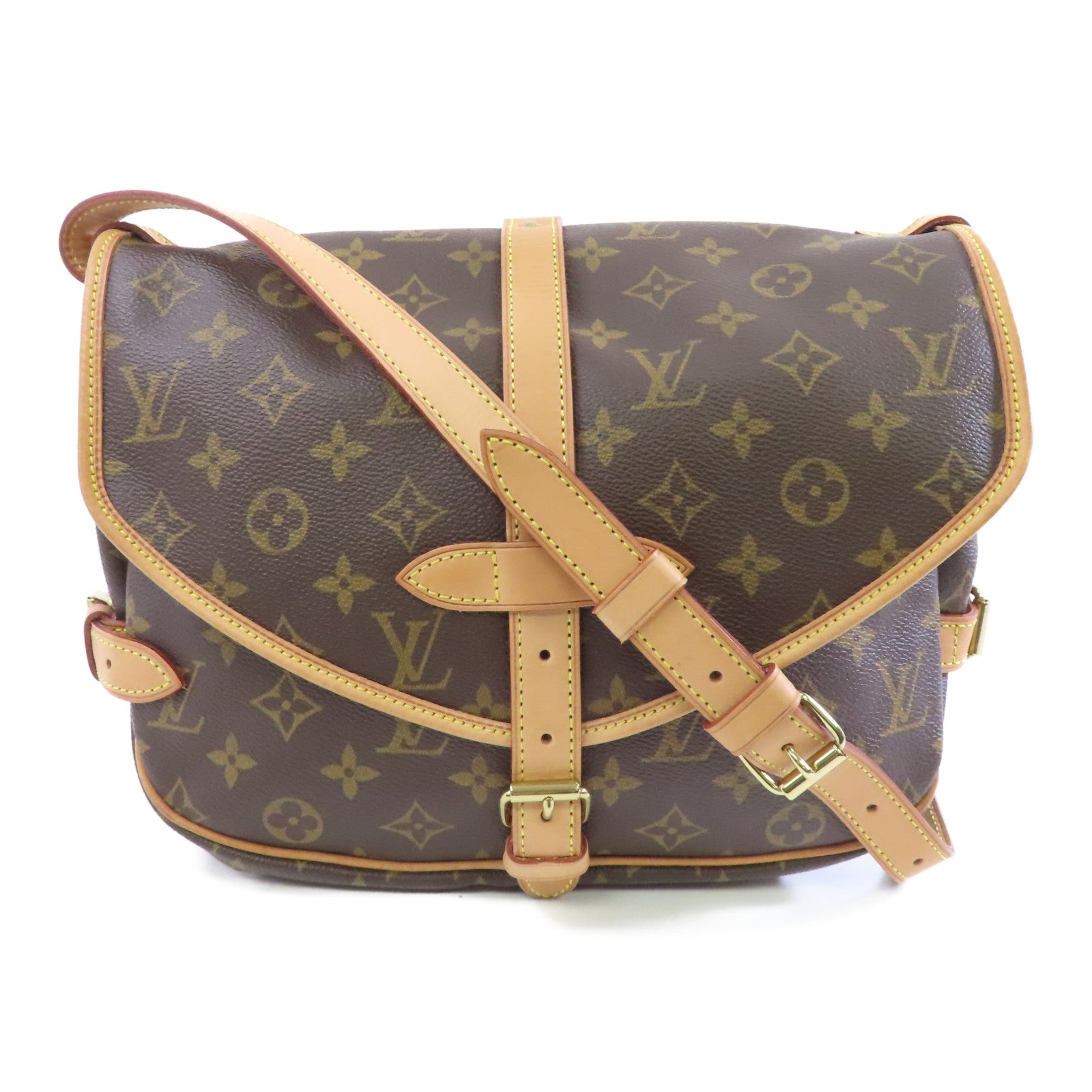 LOUIS VUITTON Monogram Saumur MM金扣肩背袋棕色