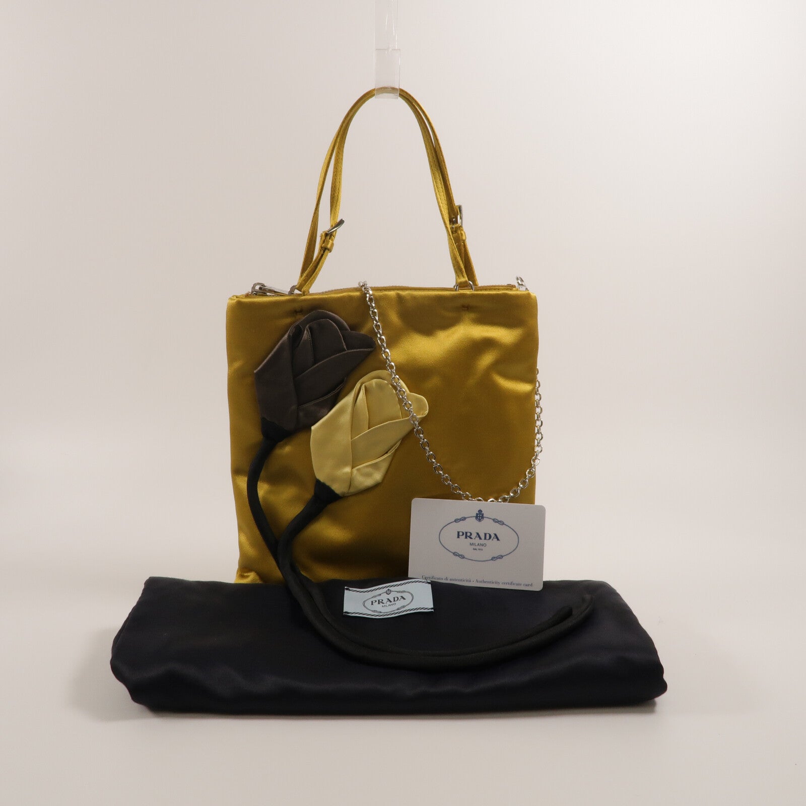 PRADA Satin Flower Tote Bag鏈帶手挽肩背兩用袋