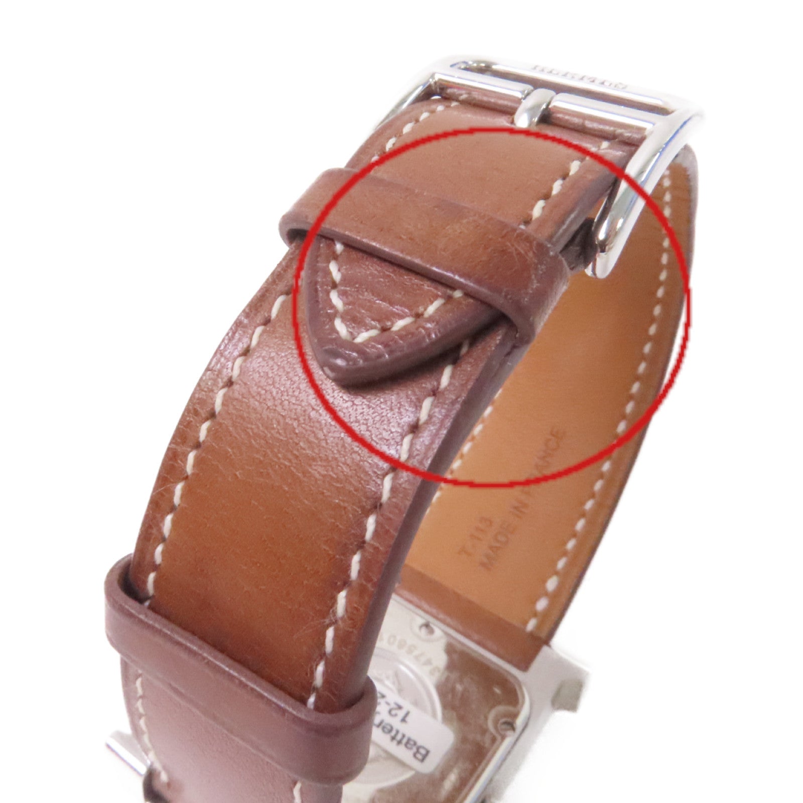 HERMES Heure H Watch不鏽鋼/珍珠母/鑽石/牛皮皮革石英機芯手錶白色