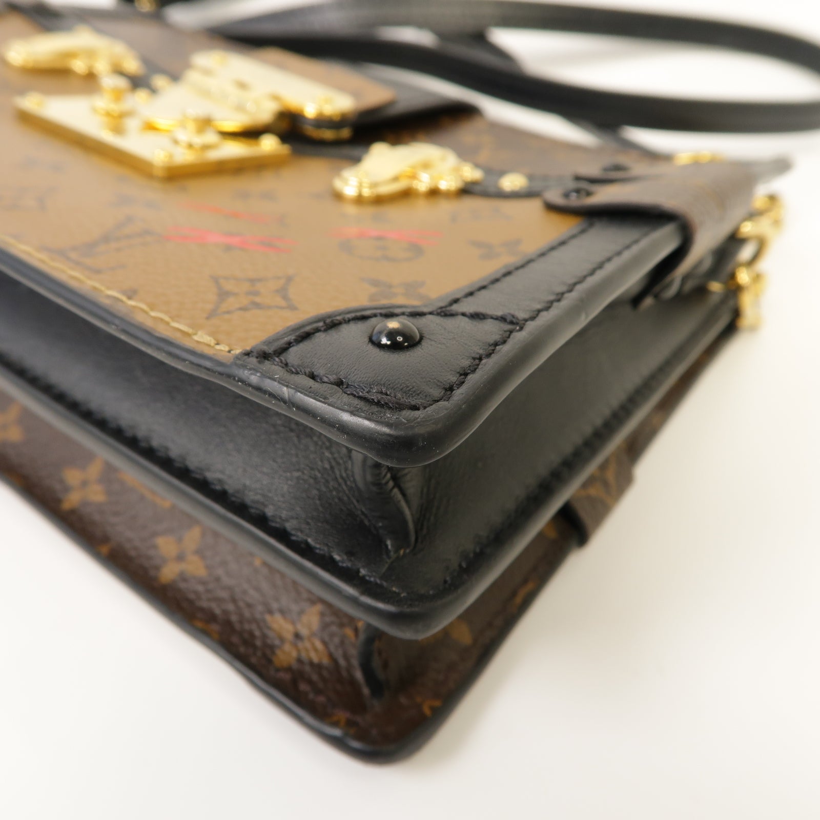 LOUIS VUITTON Monogram Reverse Trunk Clutch金扣肩背袋啡色