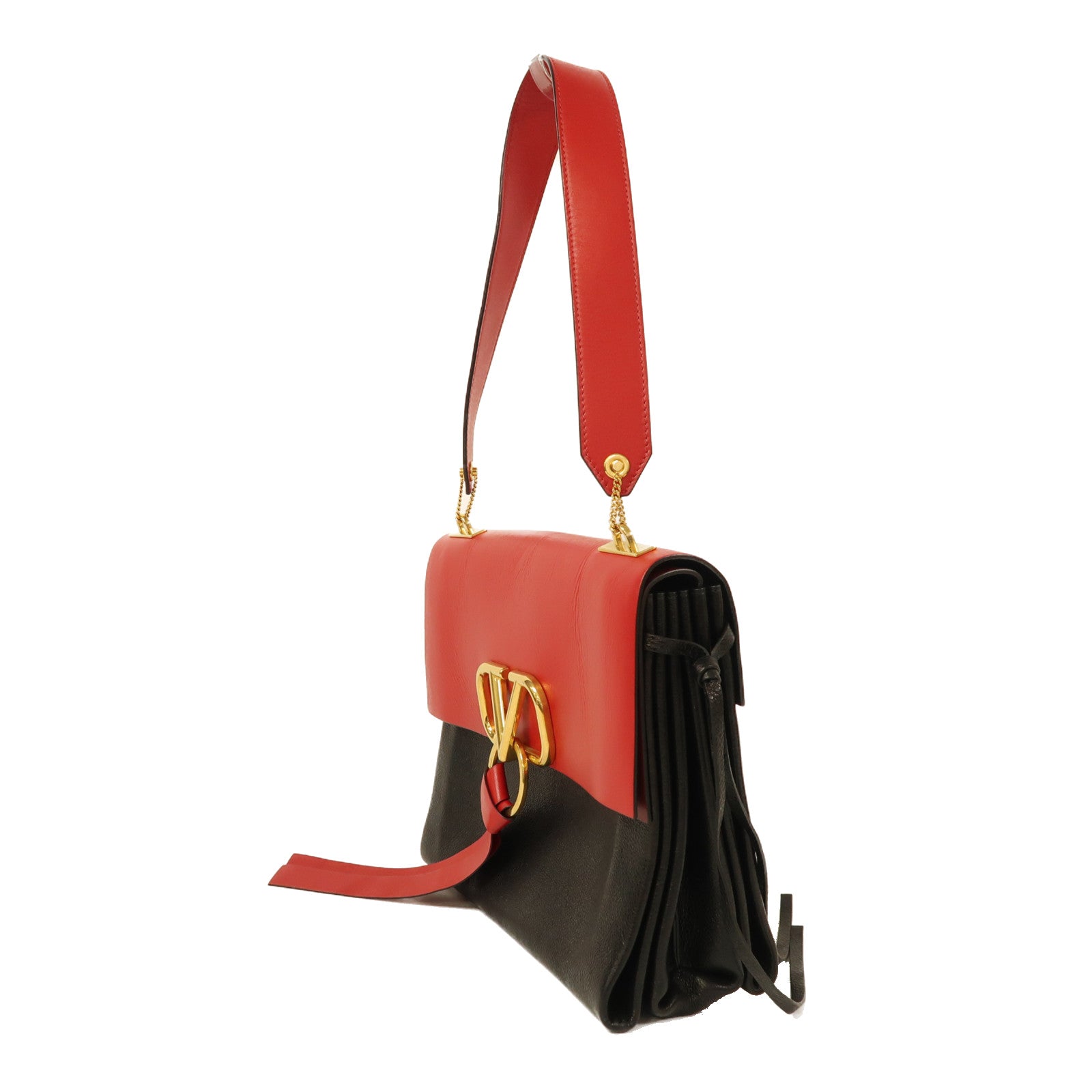 Valentino 牛皮皮革Shoulder Bag金扣肩背袋黑色/紅色