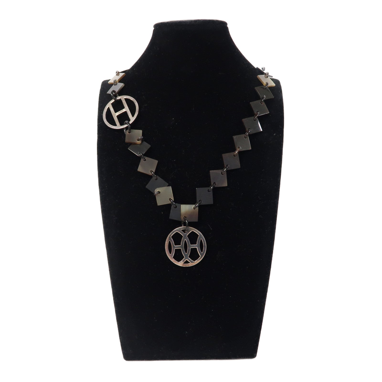 HERMES 水牛角/925純銀Necklace項鍊棕色/米色