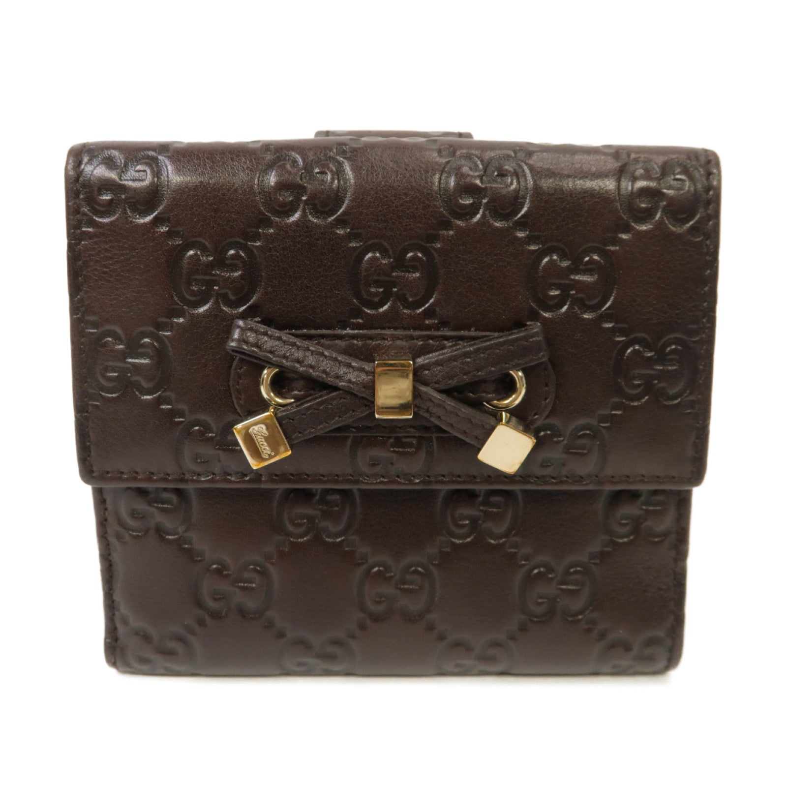 GUCCI 【激減優惠】牛皮皮革Wallet金扣錢包啡色