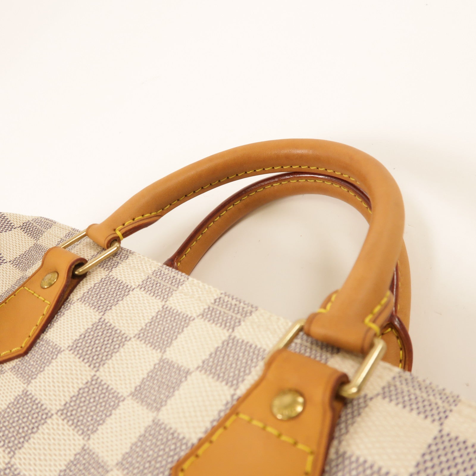 LOUIS VUITTON Damier Azur Speedy 30金扣手挽袋白色