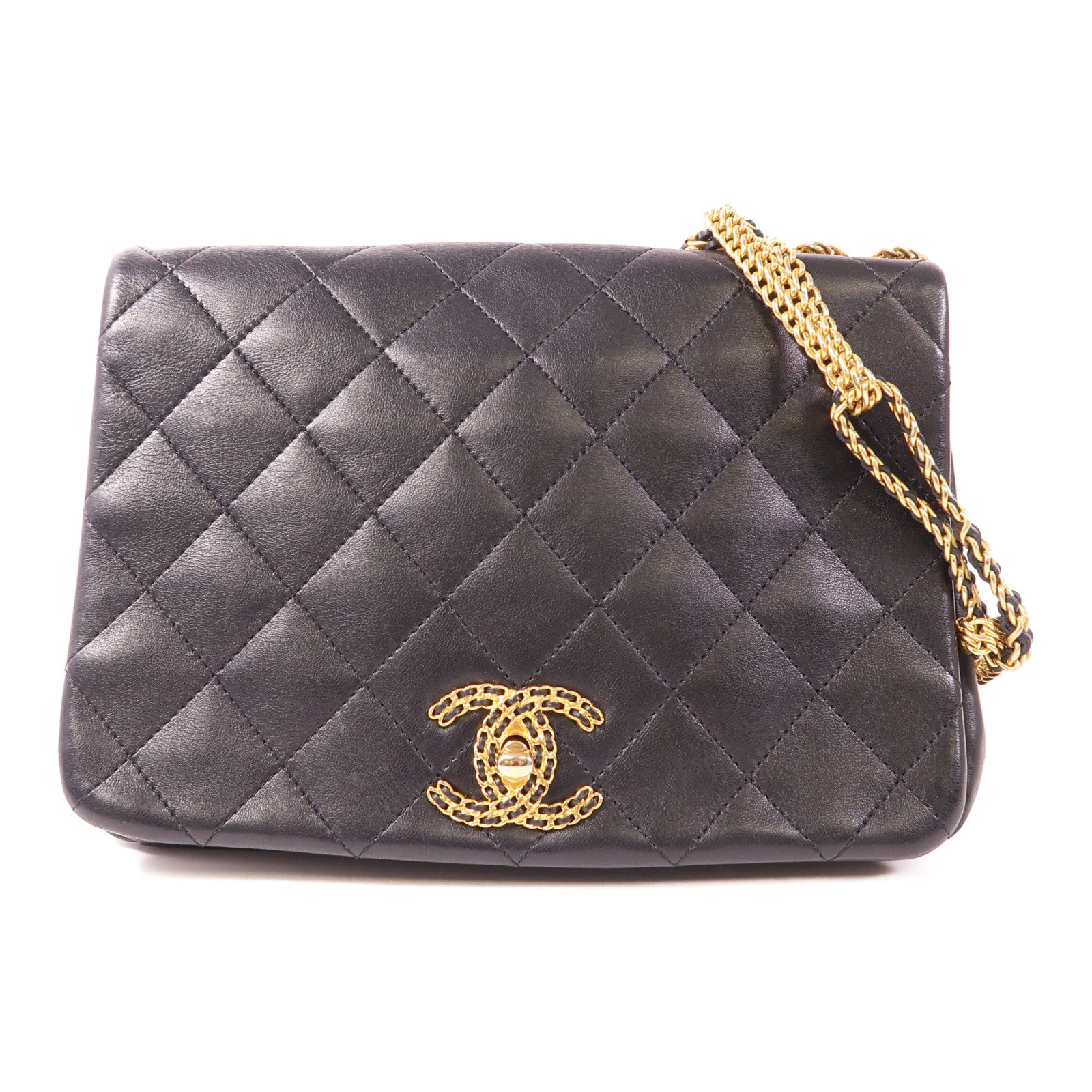 CHANEL 羊皮皮革Chain Shoulder金扣鏈帶肩背袋