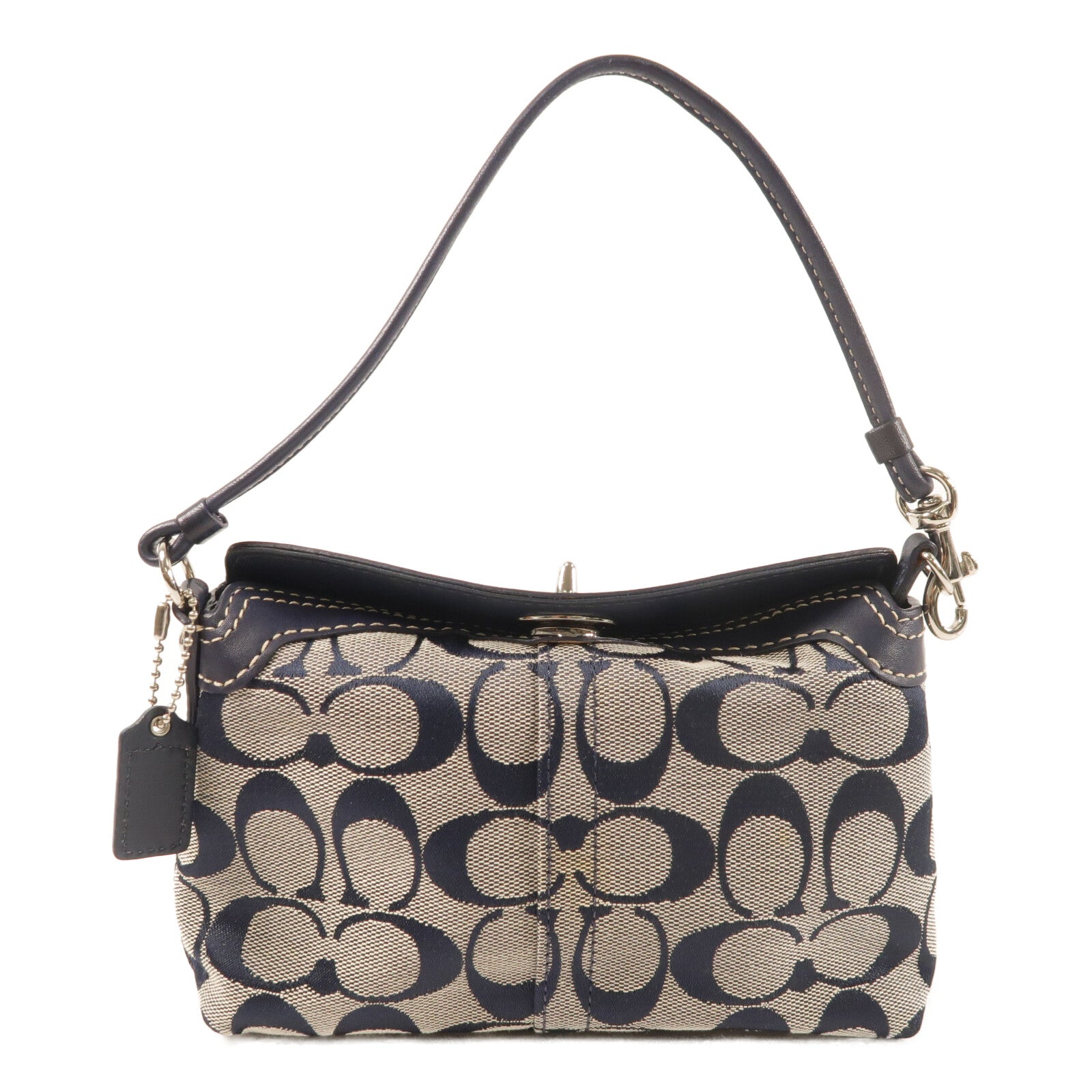 COACH 帆布Turnlock Mini Hand Bag銀扣手挽袋