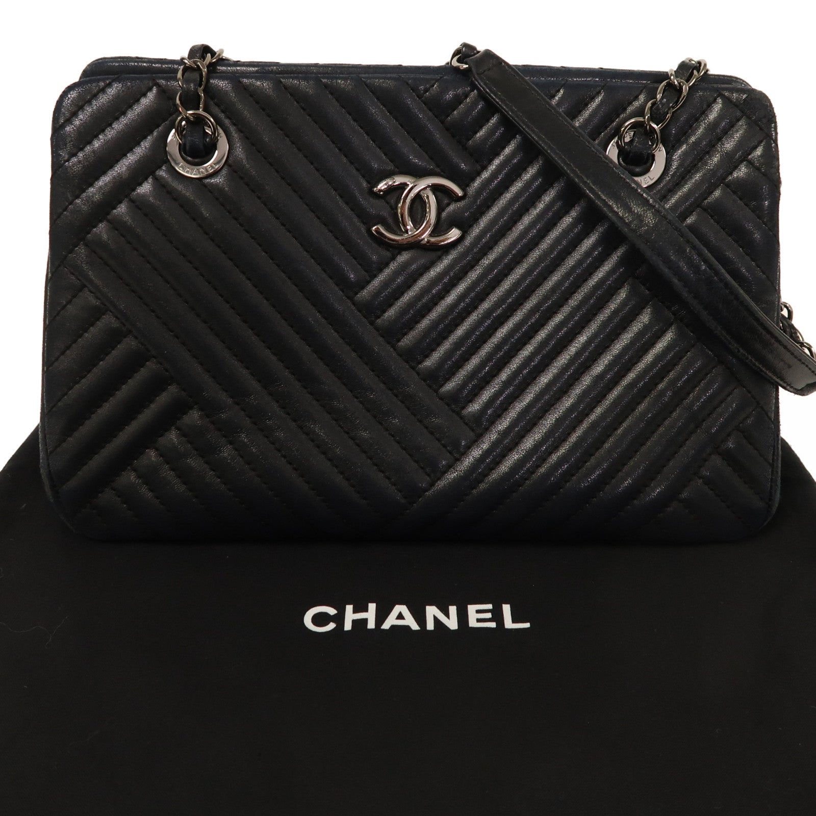 CHANEL CC SHW Chain Shoulder Bag Calfskin Leather