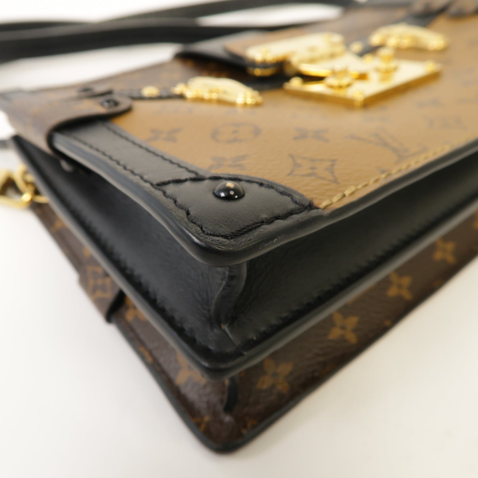 LOUIS VUITTON Monogram Reverse Trunk Clutch金扣肩背袋啡色