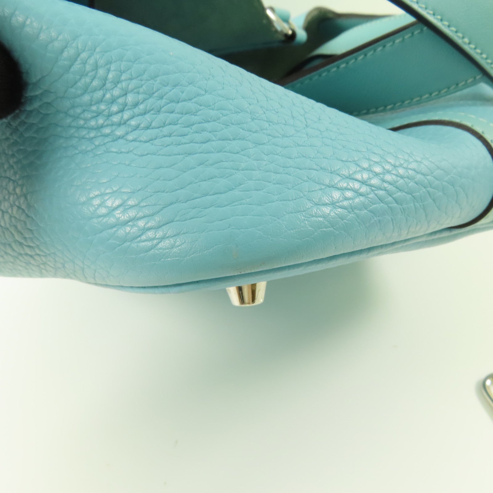 HERMES Clemence皮革Picotin 22銀扣手挽袋Bleu Atoll