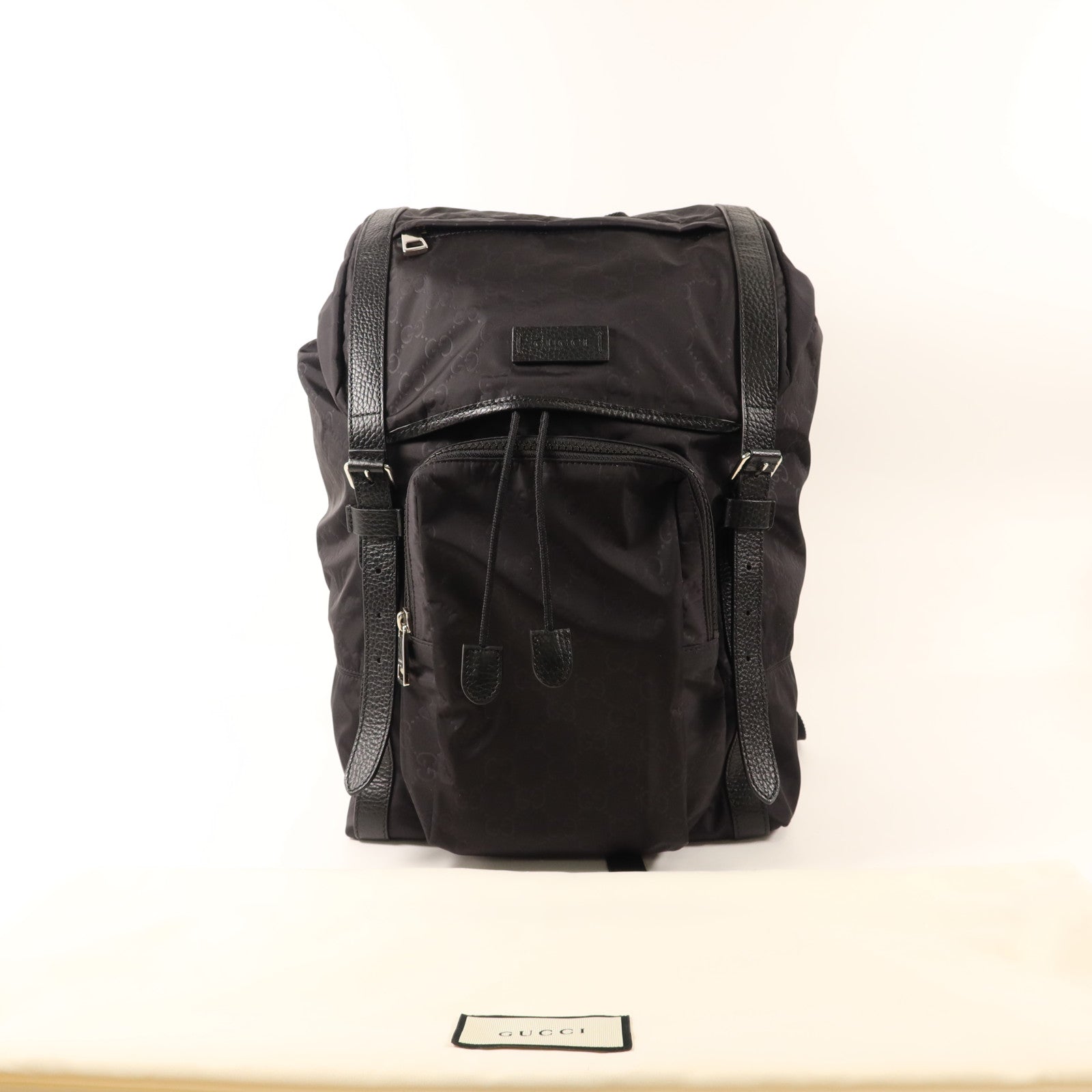 GUCCI 尼龍GG Logo Flap Drawstring Backpack銀扣背包