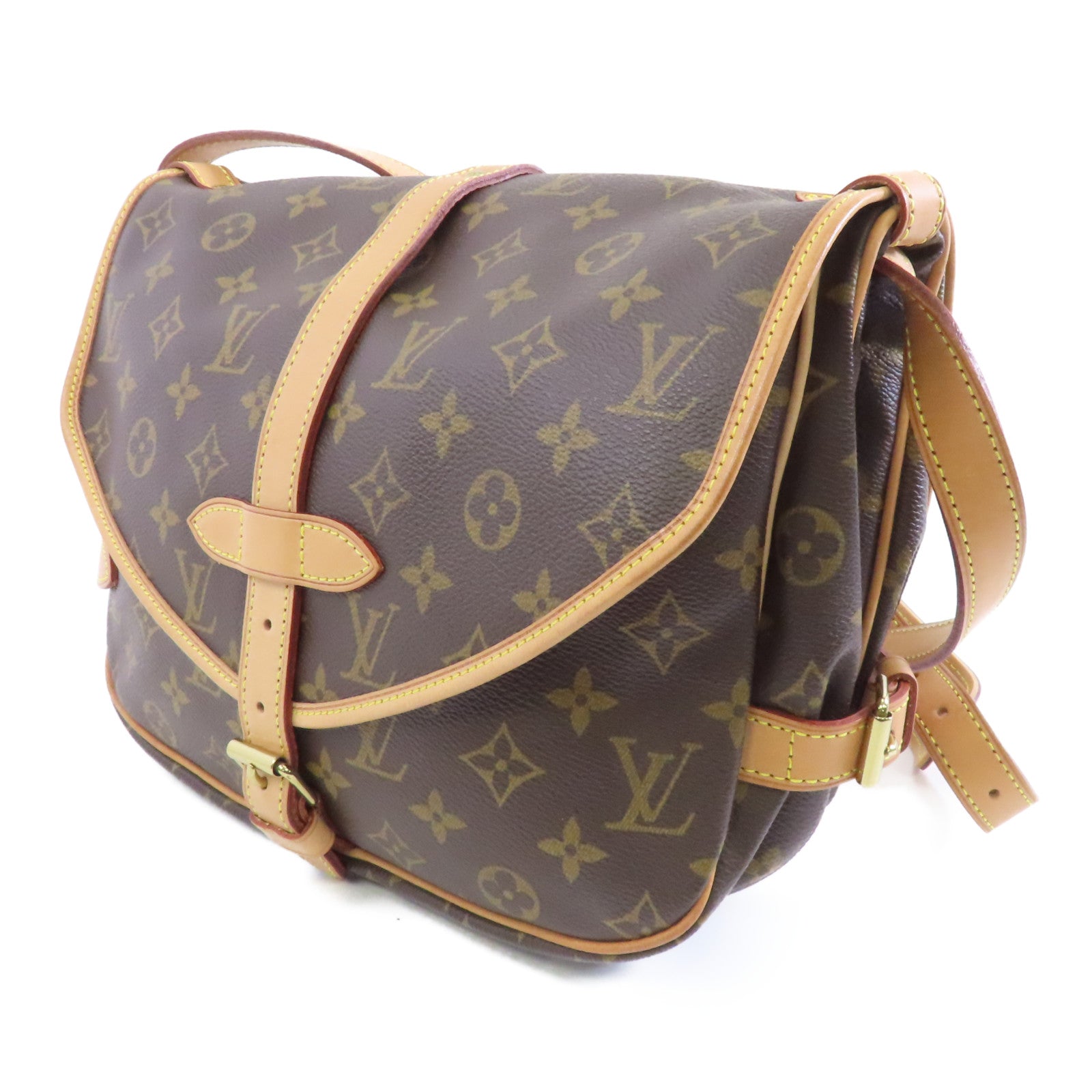 LOUIS VUITTON Monogram Saumur MM金扣肩背袋棕色
