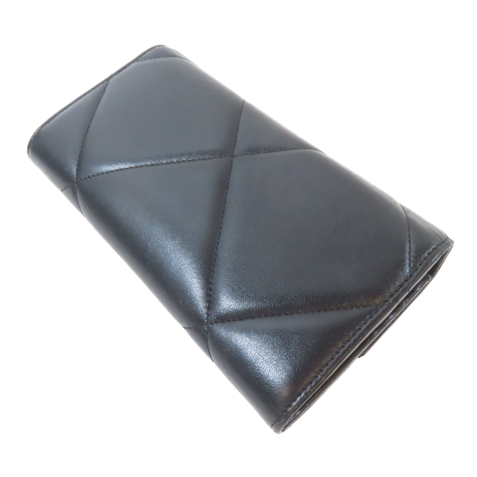 CHANEL 羊皮皮革19 Long Flap Wallet金扣長錢包黑色