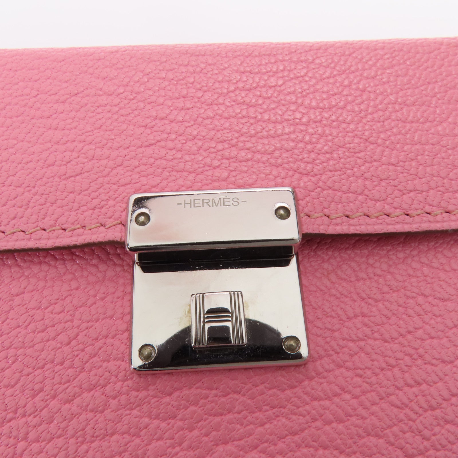 HERMES Chevre皮革Clic 16 Card Holder銀扣卡片套Rose Confetti