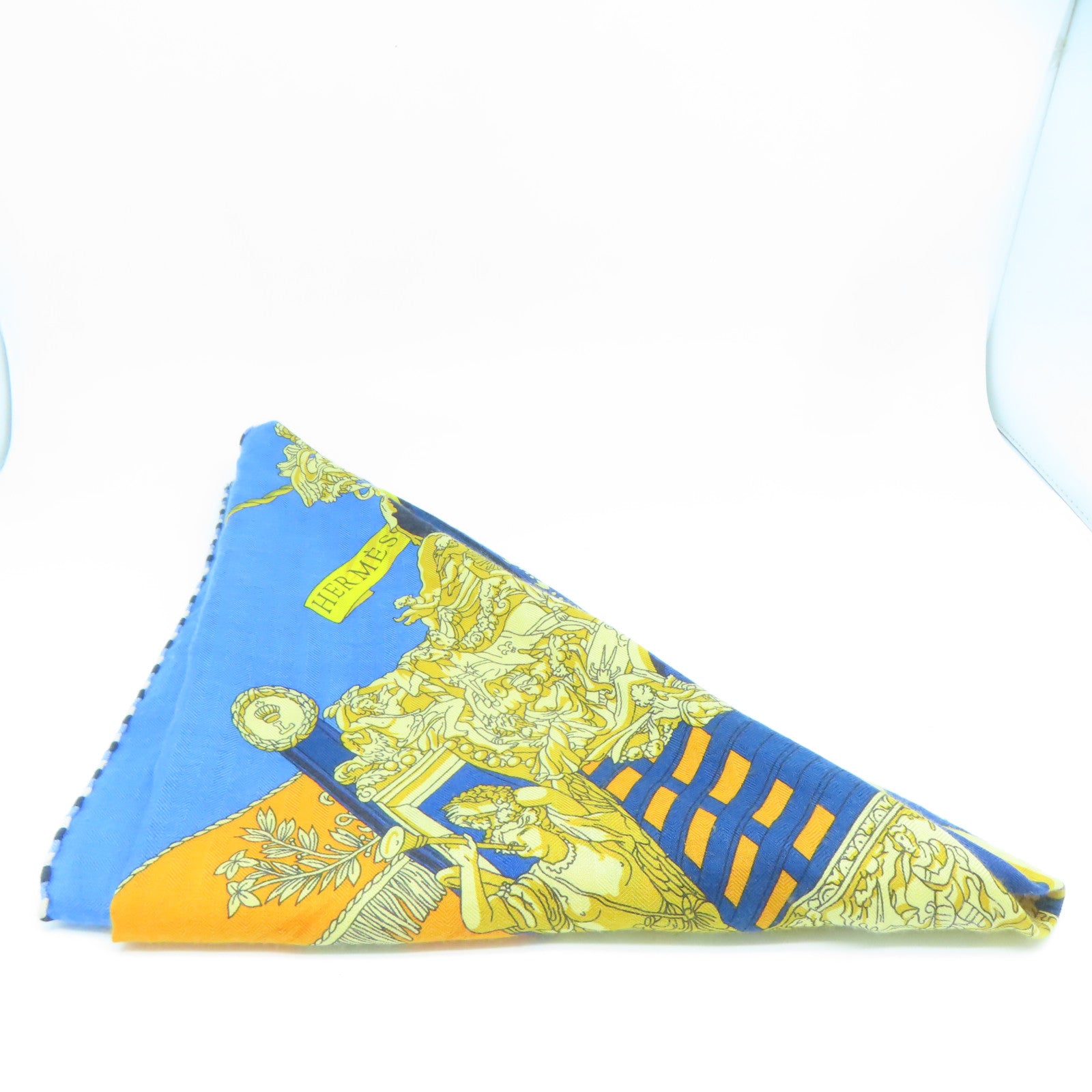 HERMES 【激減優惠】羊絨/絲質Scarf圍巾藍色/黃色
