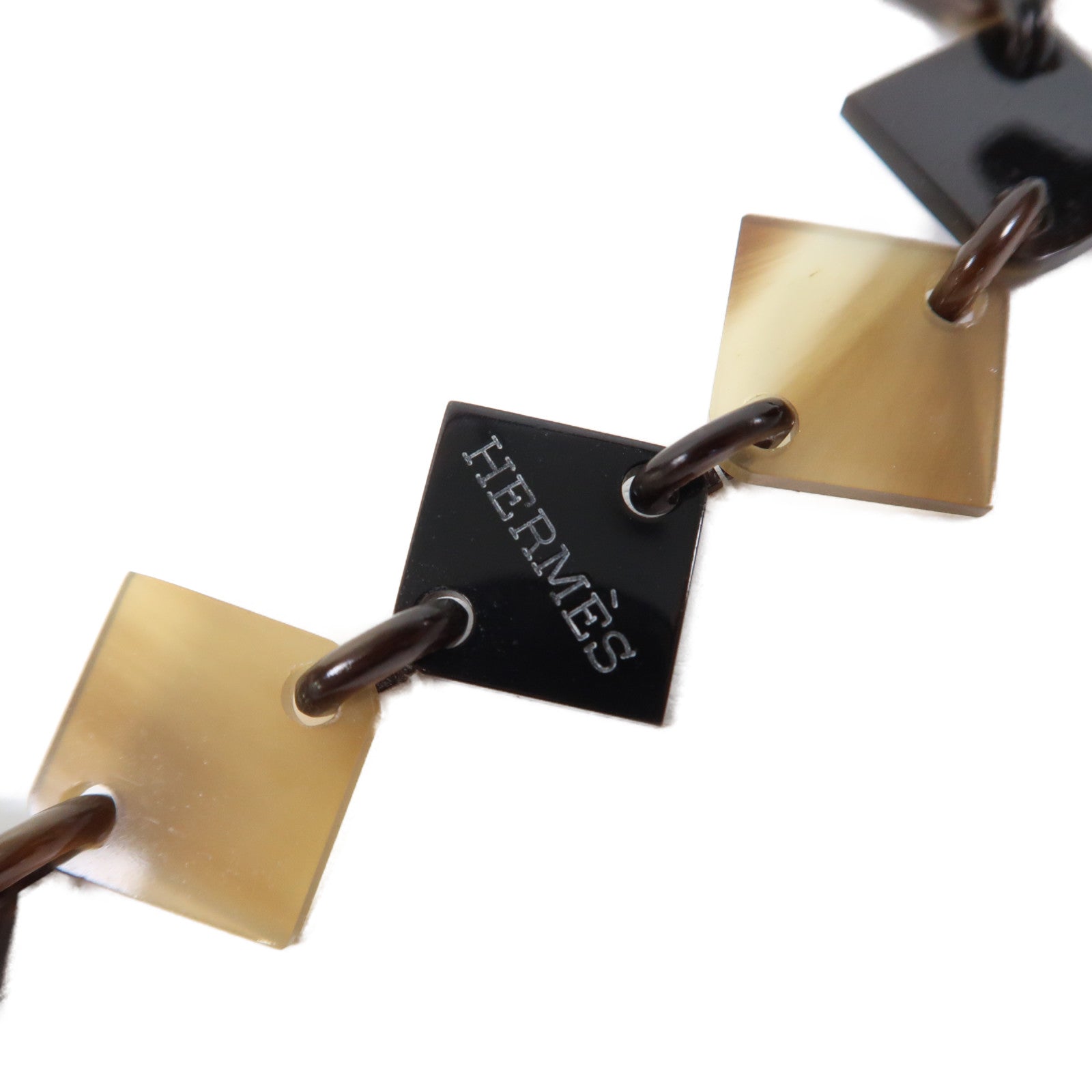 HERMES 水牛角/925純銀Necklace項鍊棕色/米色