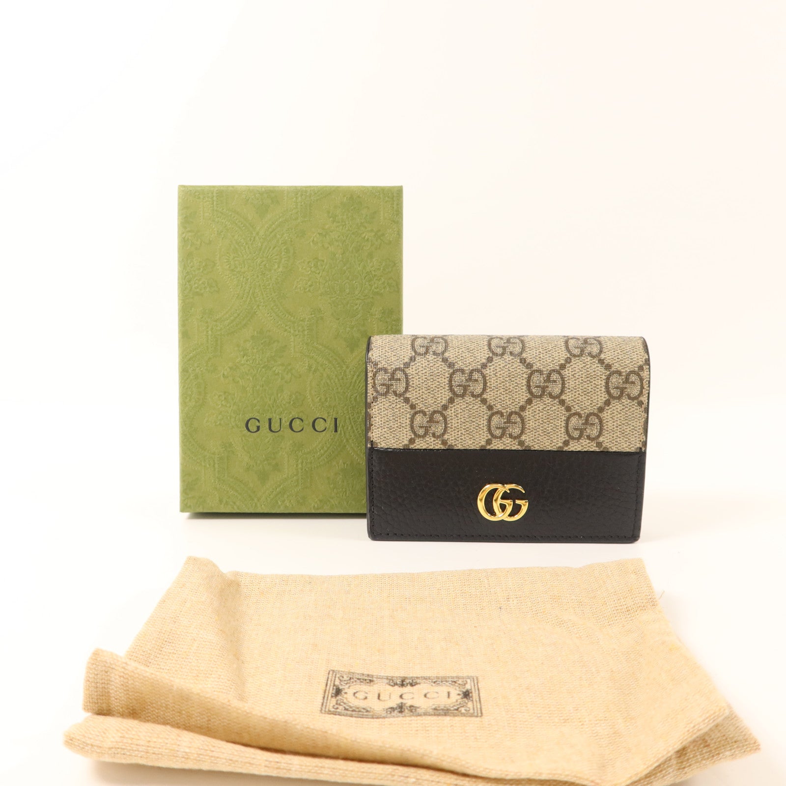 GUCCI 塗層帆布/牛皮皮革GG Marmont Bifold Wallet金扣錢包