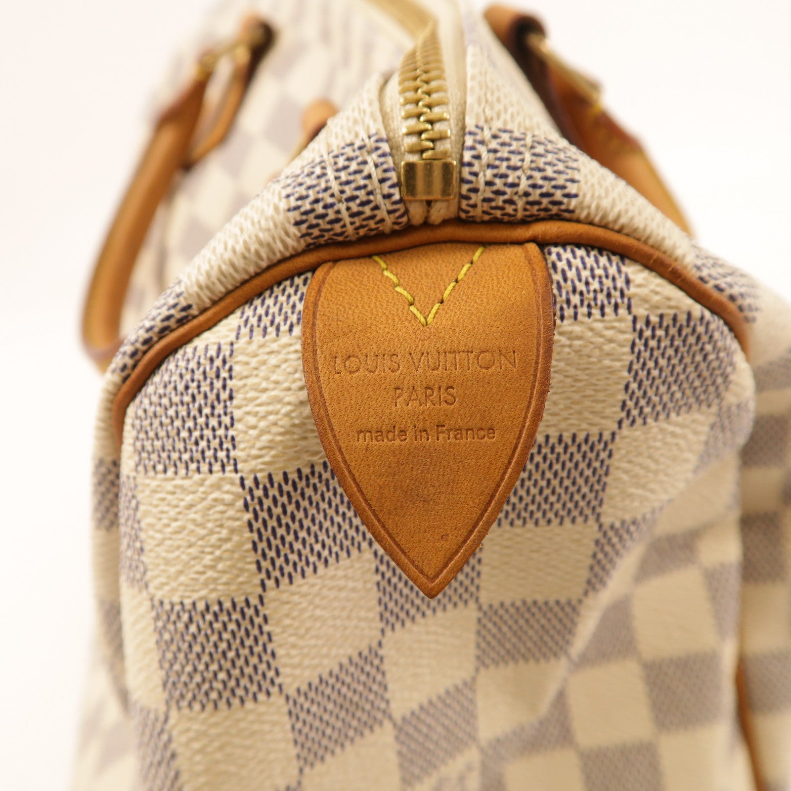 LOUIS VUITTON Damier Azur Speedy 30金扣手挽袋白色