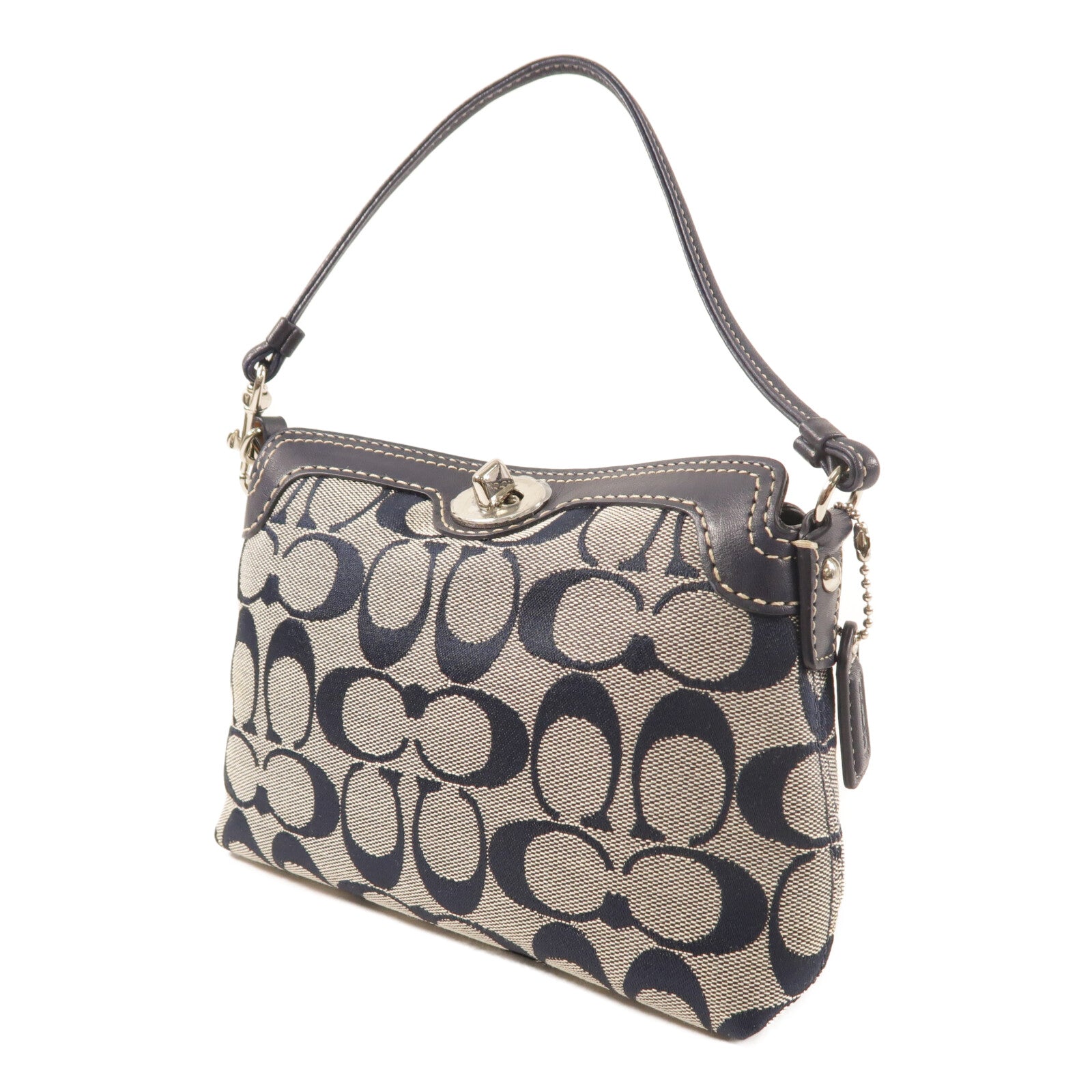COACH 帆布Turnlock Mini Hand Bag銀扣手挽袋