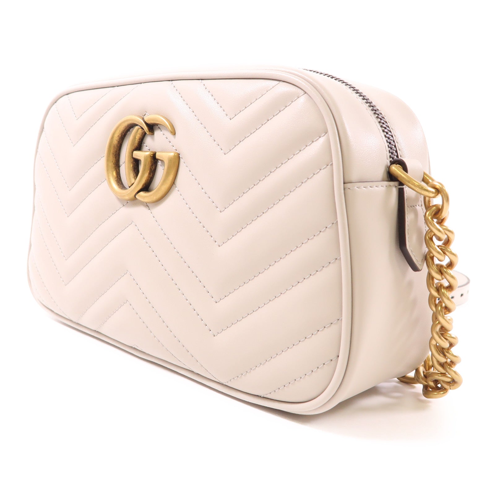 GUCCI GG Marmont Small Camera Bag Shoulder Bag 447632 AABZB Calf Light Grey