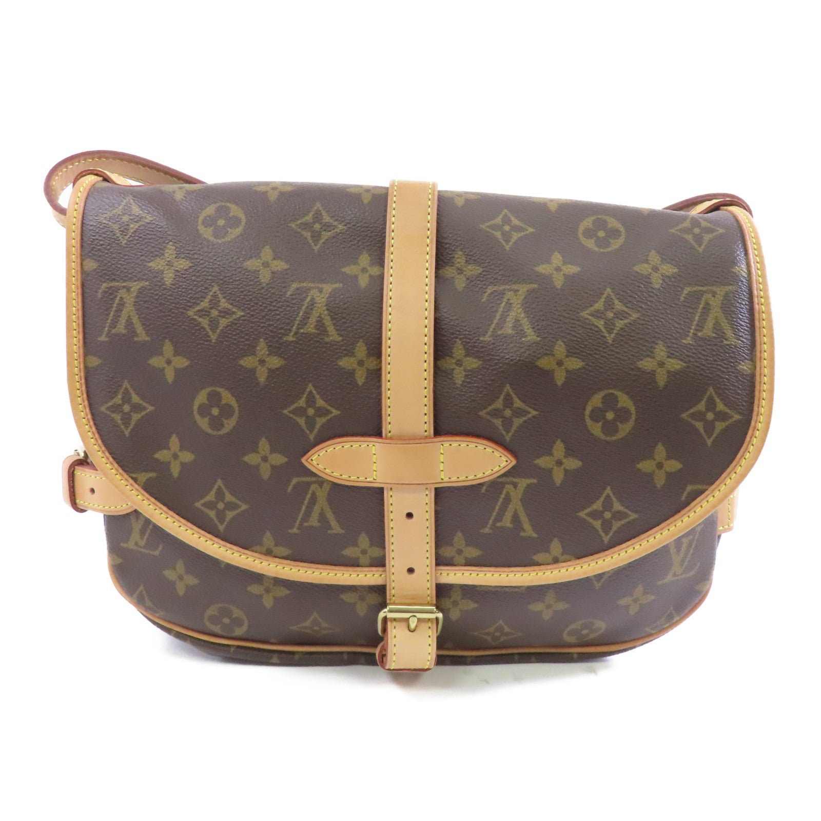 LOUIS VUITTON Monogram Saumur MM金扣肩背袋棕色