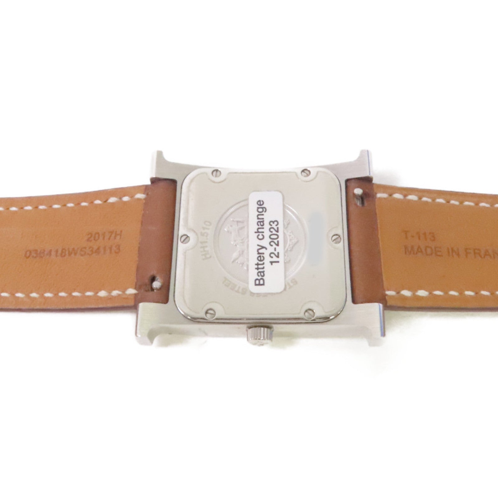 HERMES Heure H Watch不鏽鋼/珍珠母/鑽石/牛皮皮革石英機芯手錶白色