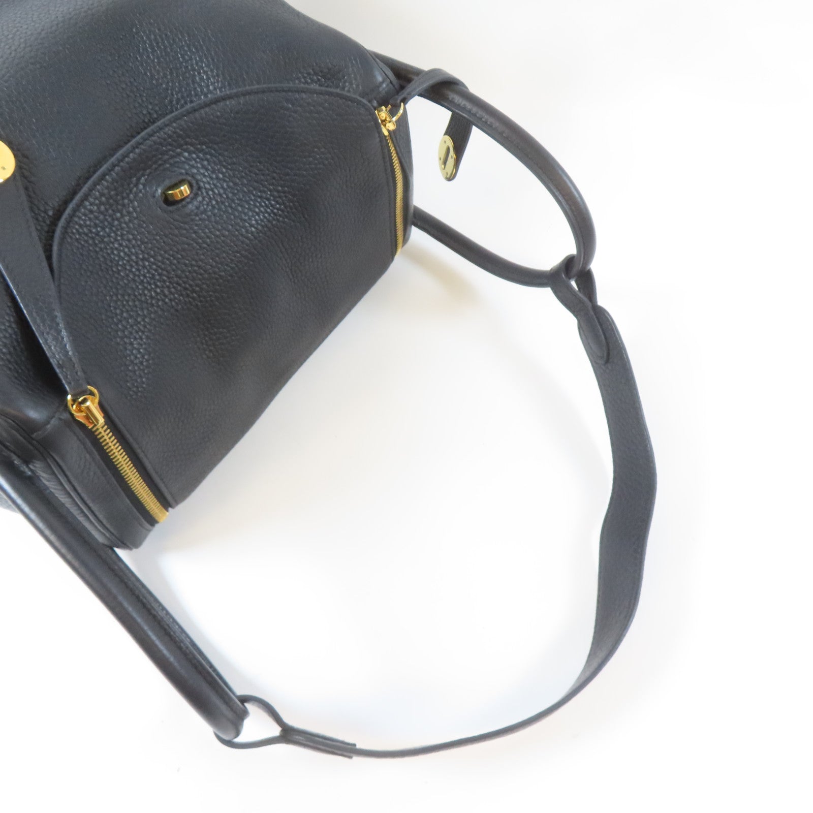 HERMES Clemence皮革Lindy 30金扣肩背袋Noir/黑色
