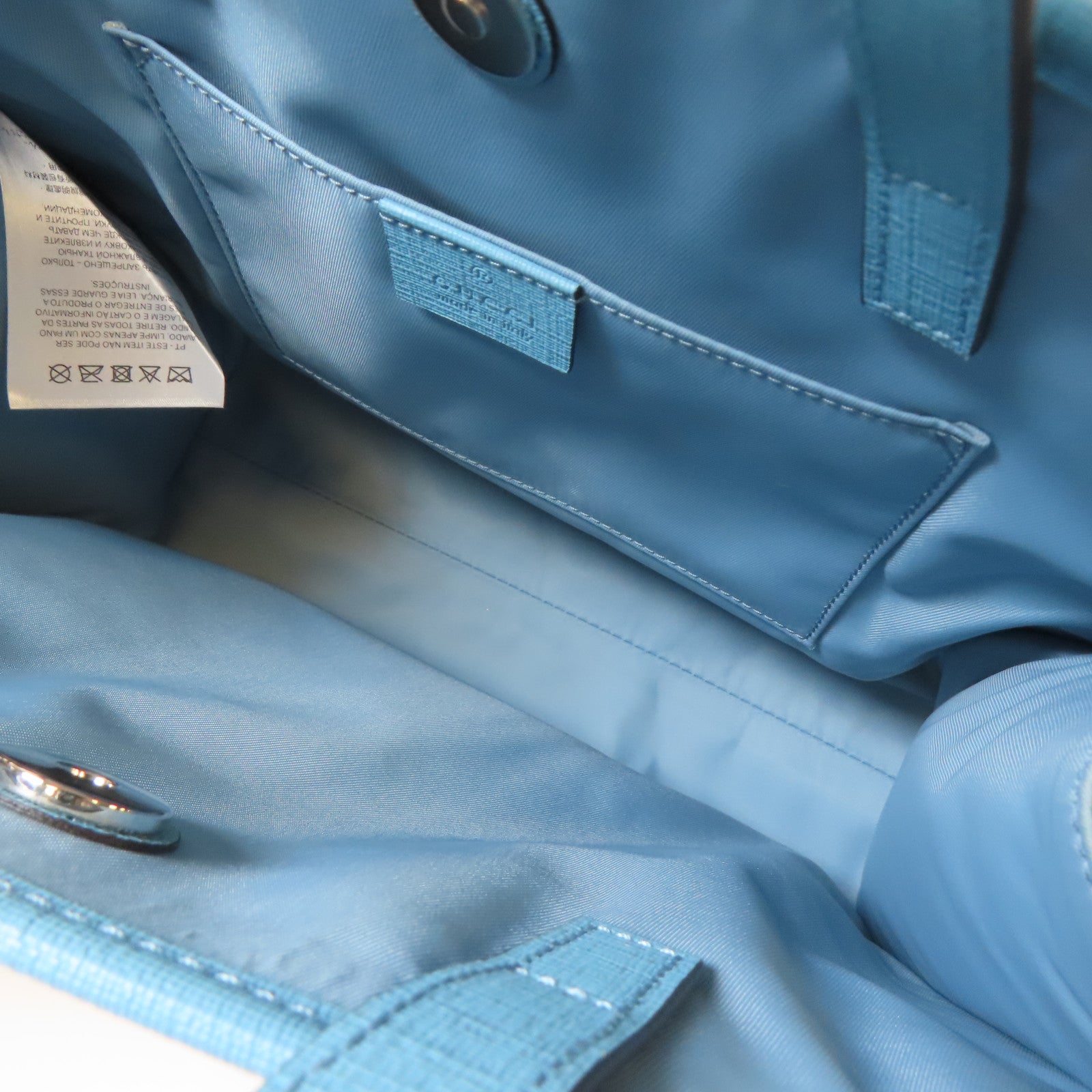 GUCCI 塗層帆布Tote Bag銀扣手挽袋藍色/啡色