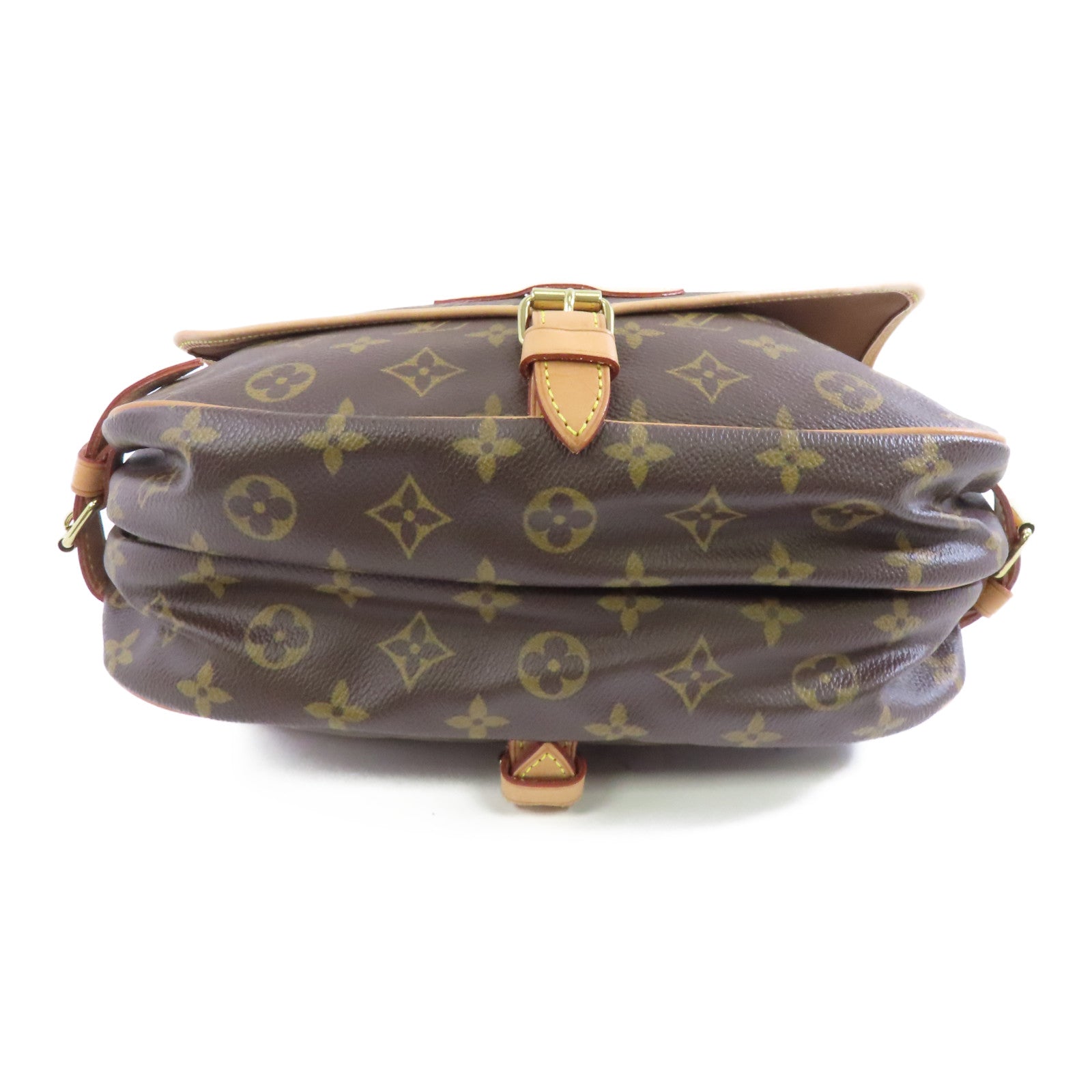 LOUIS VUITTON Monogram Saumur MM金扣肩背袋棕色