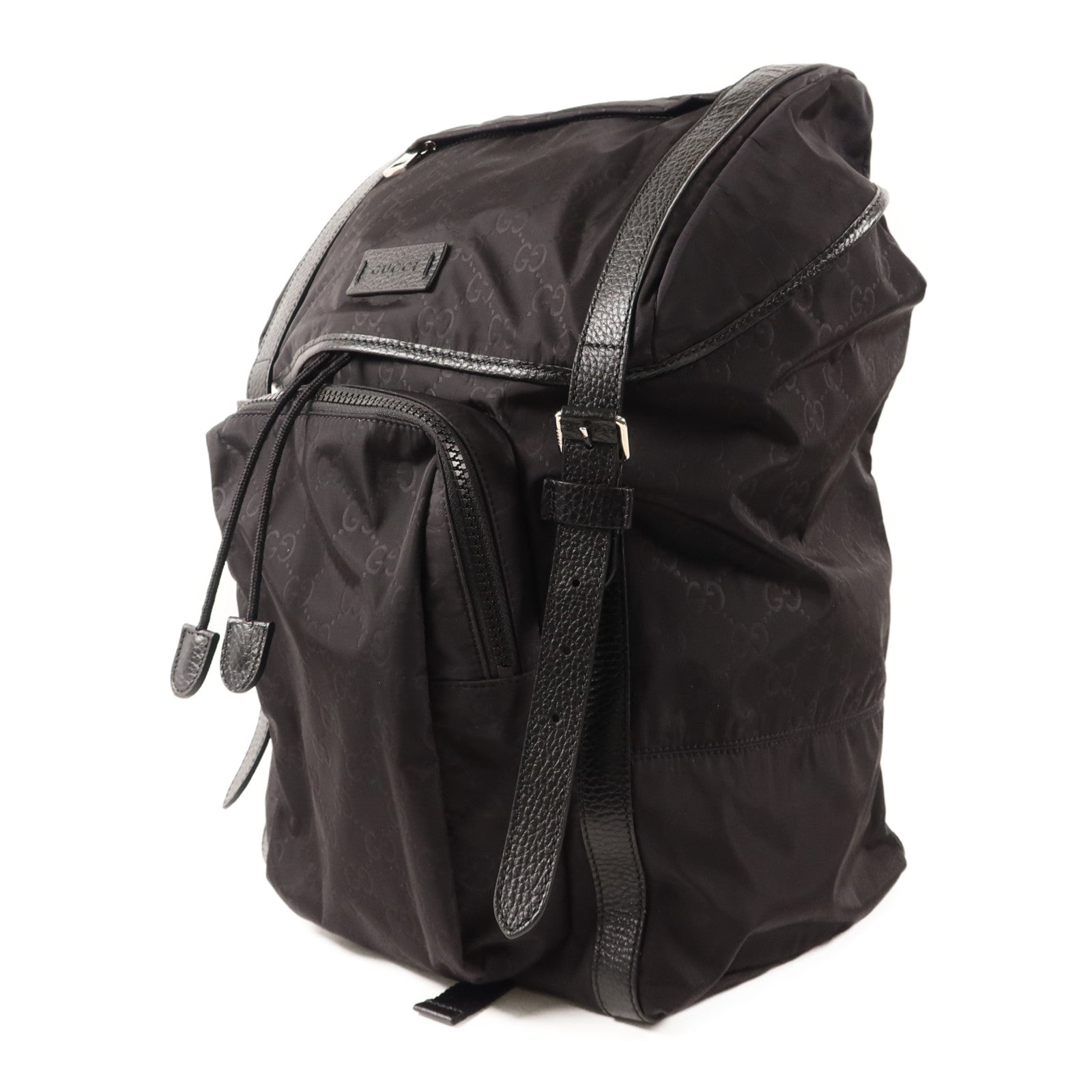 GUCCI 尼龍GG Logo Flap Drawstring Backpack銀扣背包