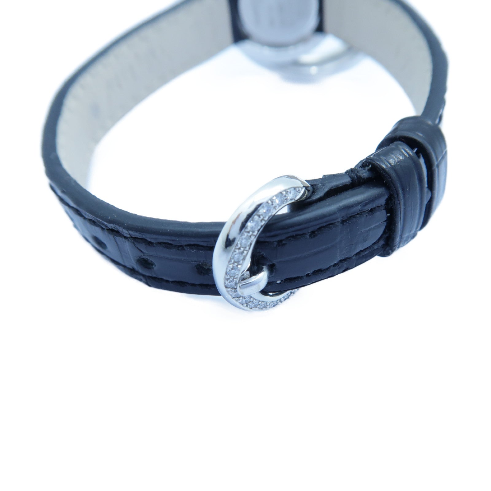 Chopard Diamond Watch 18K白金/皮革手錶石英機芯黑色