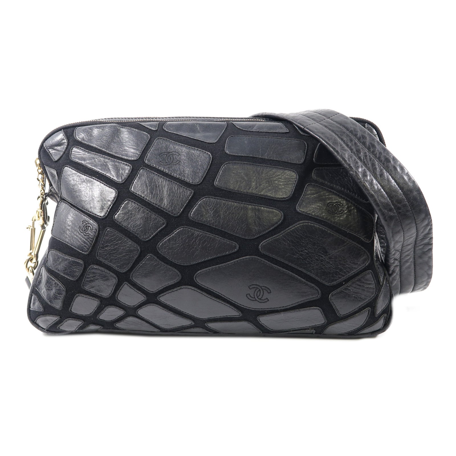 CHANEL 羊皮皮革Camera Bag金扣肩背袋黑色