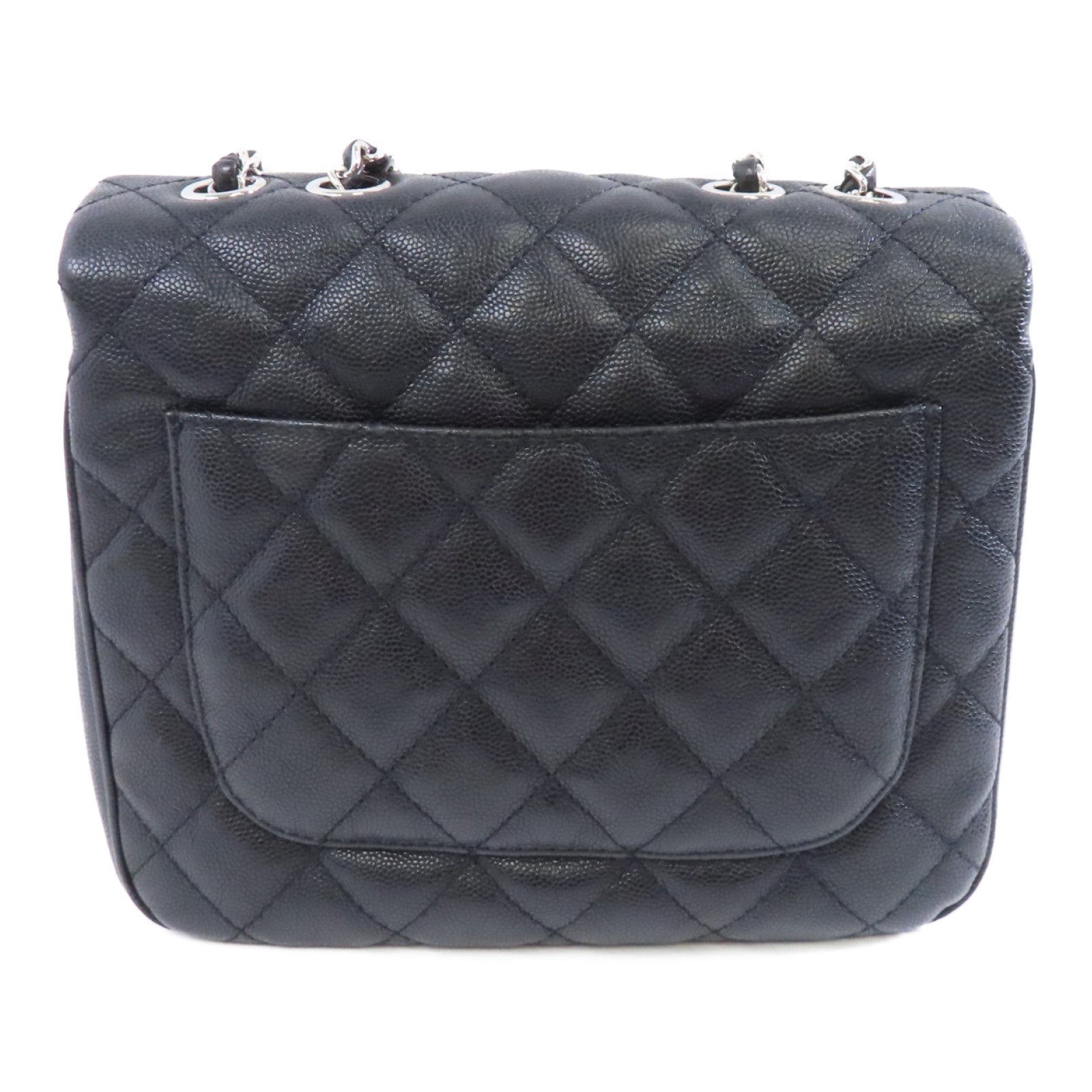 CHANEL 菱格Caviar皮革Chain Shoulder Bag銀扣鏈帶肩背袋黑色