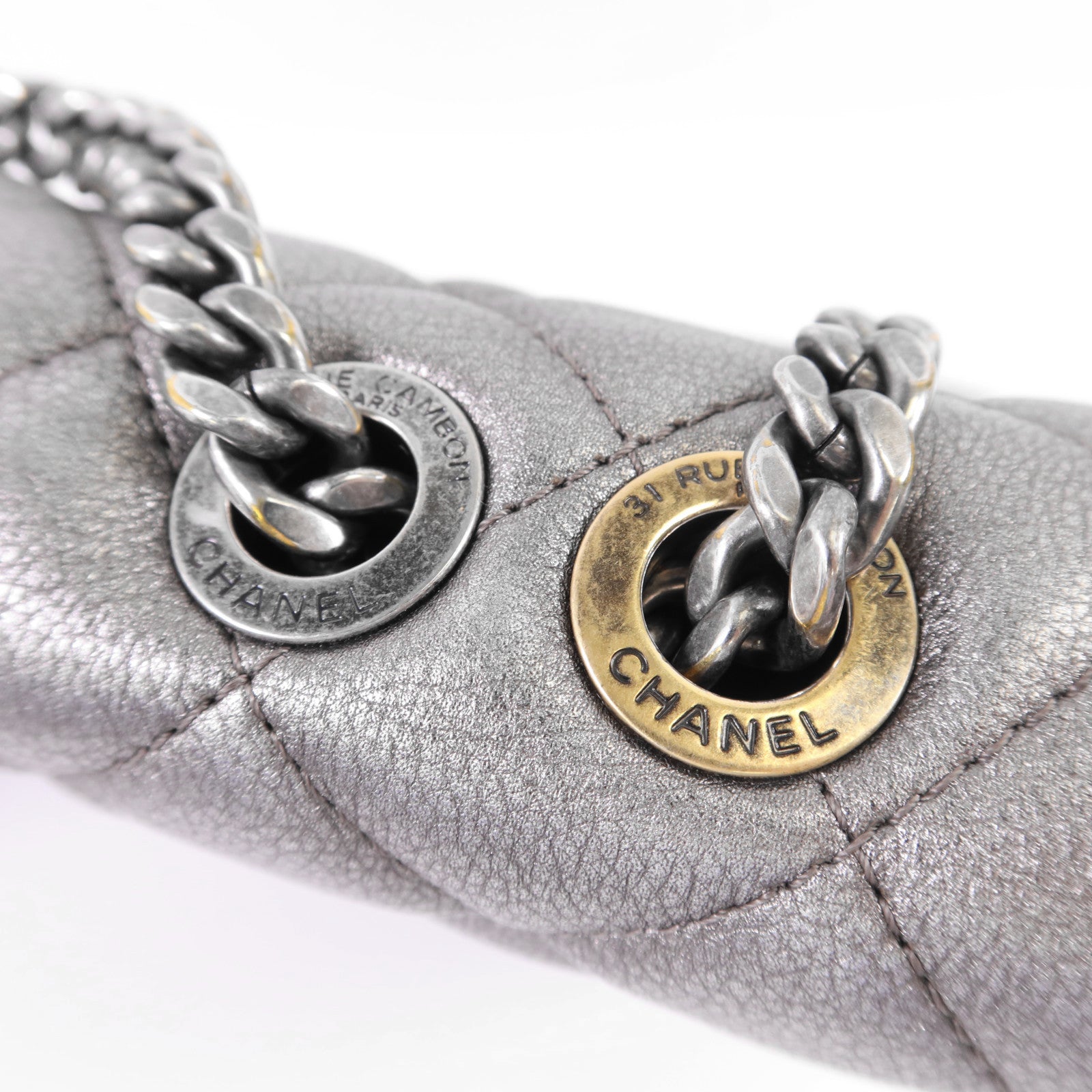 CHANEL 牛皮皮革Chain Shoulder銀扣鏈帶肩背袋