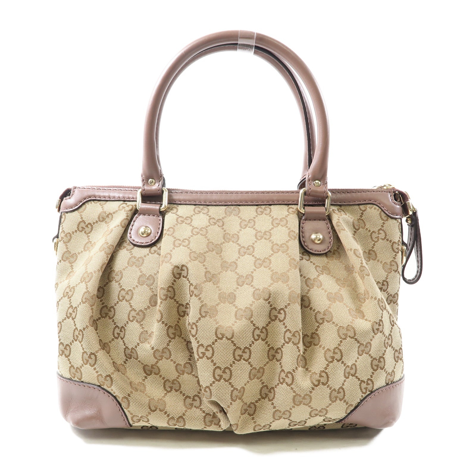 GUCCI 帆布Sukey Tote金扣手挽肩背兩用袋棕色/紫色