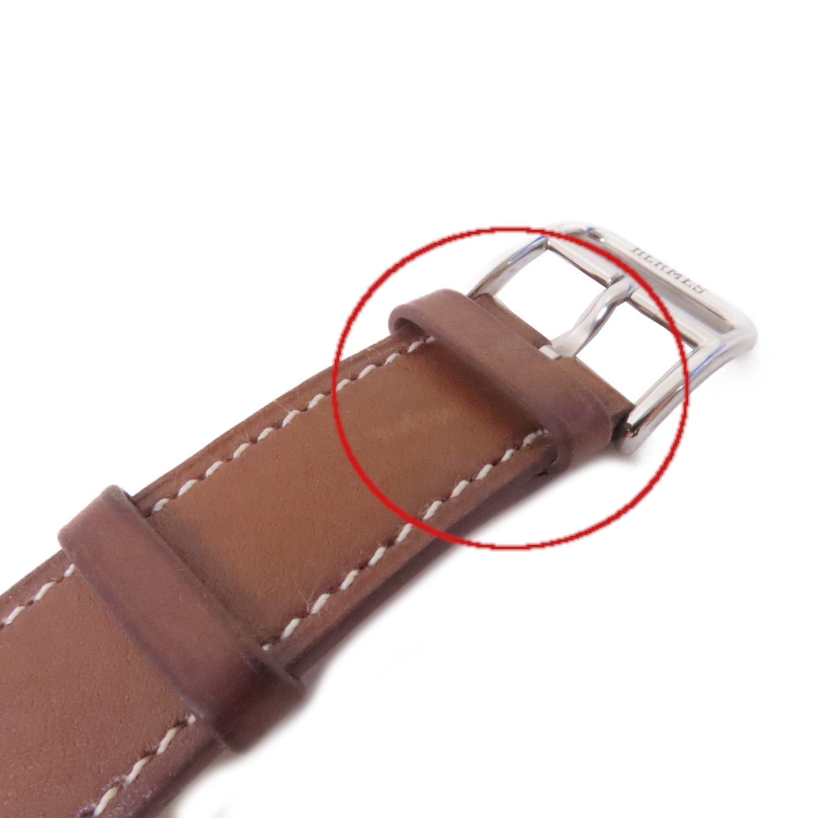 HERMES Heure H Watch不鏽鋼/珍珠母/鑽石/牛皮皮革石英機芯手錶白色