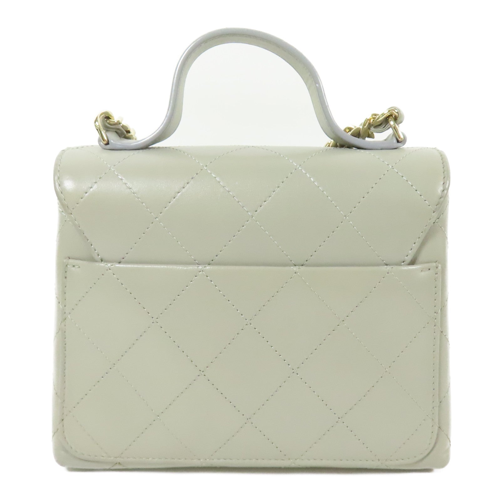 CHANEL 牛皮皮革Flap Bag With Top Handle金扣手挽肩背兩用袋