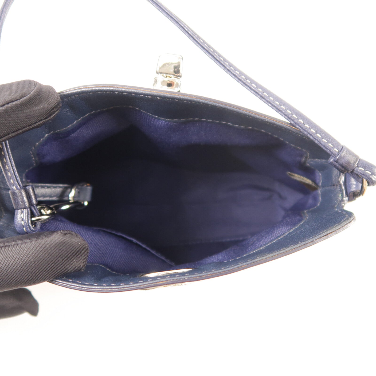 COACH 帆布Turnlock Mini Hand Bag銀扣手挽袋