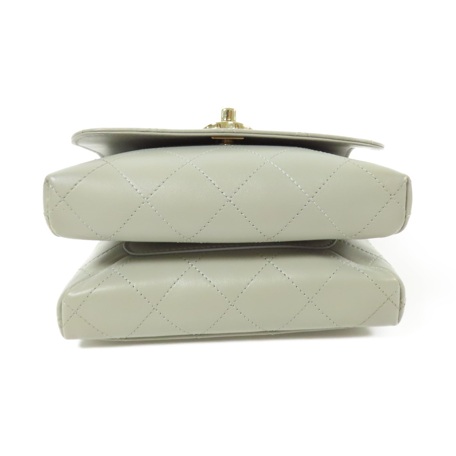 CHANEL 牛皮皮革Flap Bag With Top Handle金扣手挽肩背兩用袋