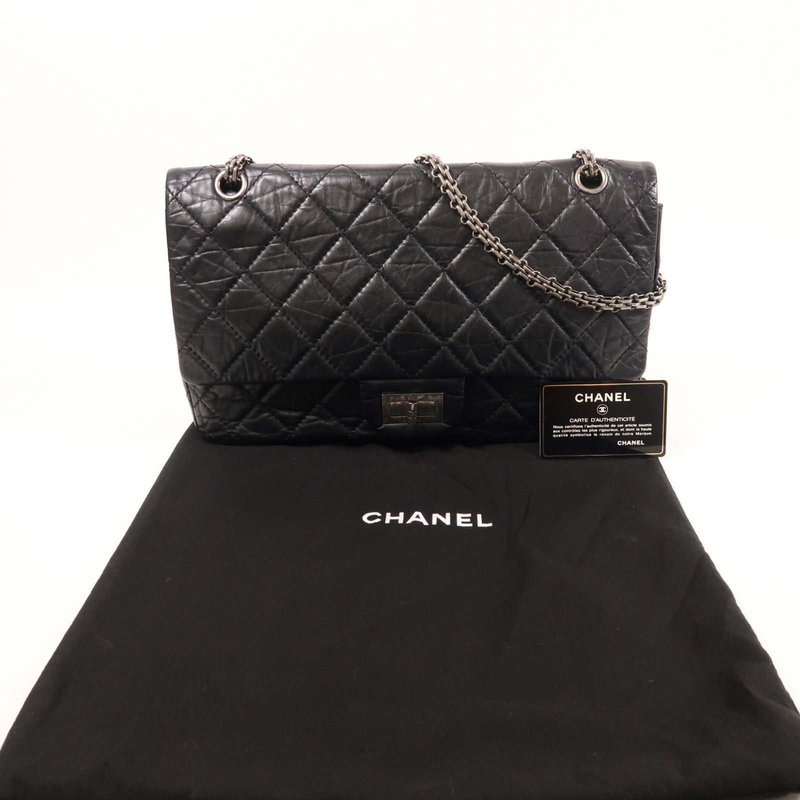 CHANEL 牛皮皮革2.55銀扣鏈帶肩背袋