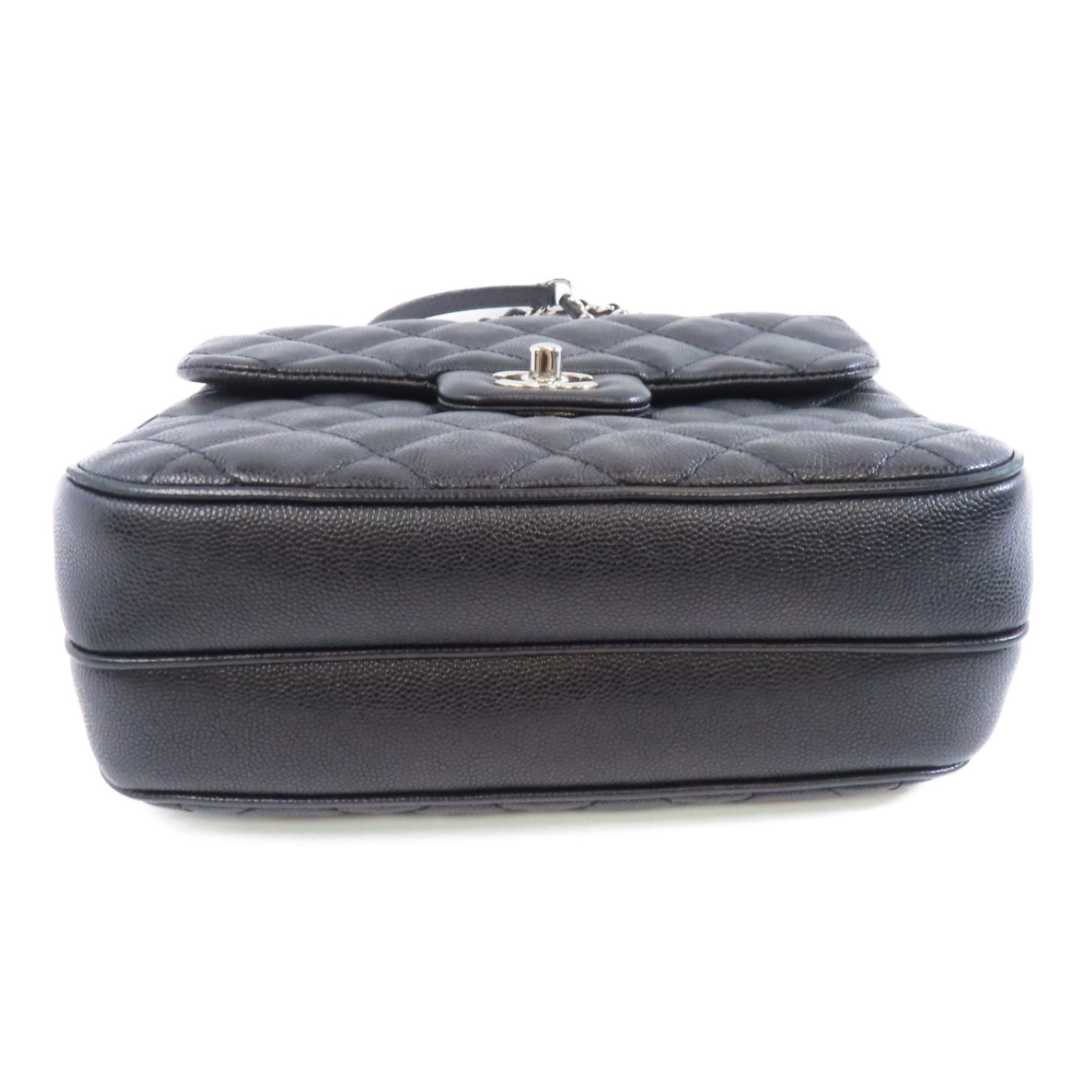 CHANEL 菱格Caviar皮革Chain Shoulder Bag銀扣鏈帶肩背袋黑色