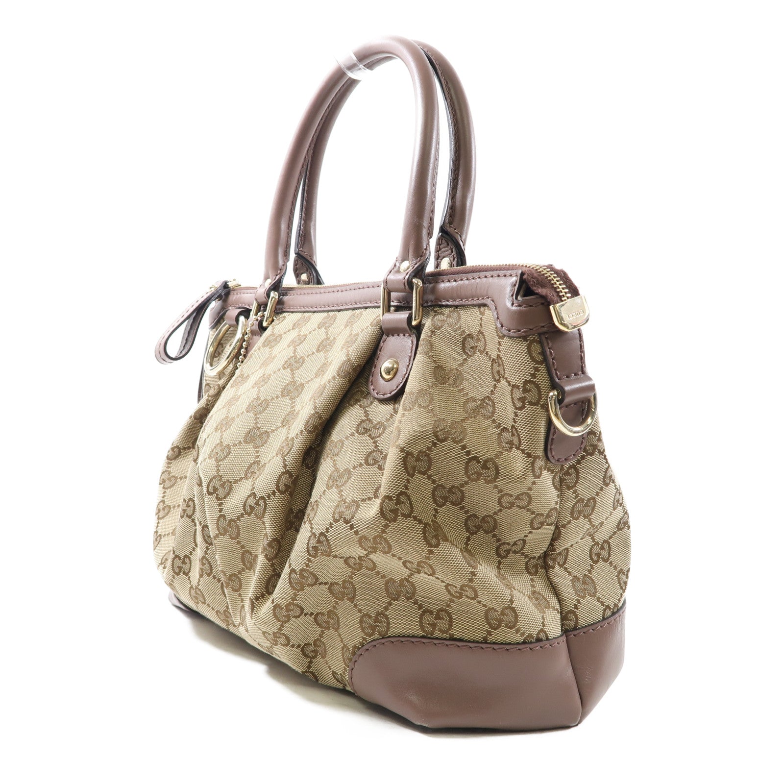 GUCCI 帆布Sukey Tote金扣手挽肩背兩用袋棕色/紫色