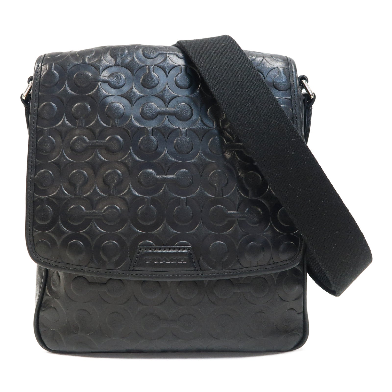 COACH 牛皮皮革Cross Carry Bag銀扣肩背袋黑色