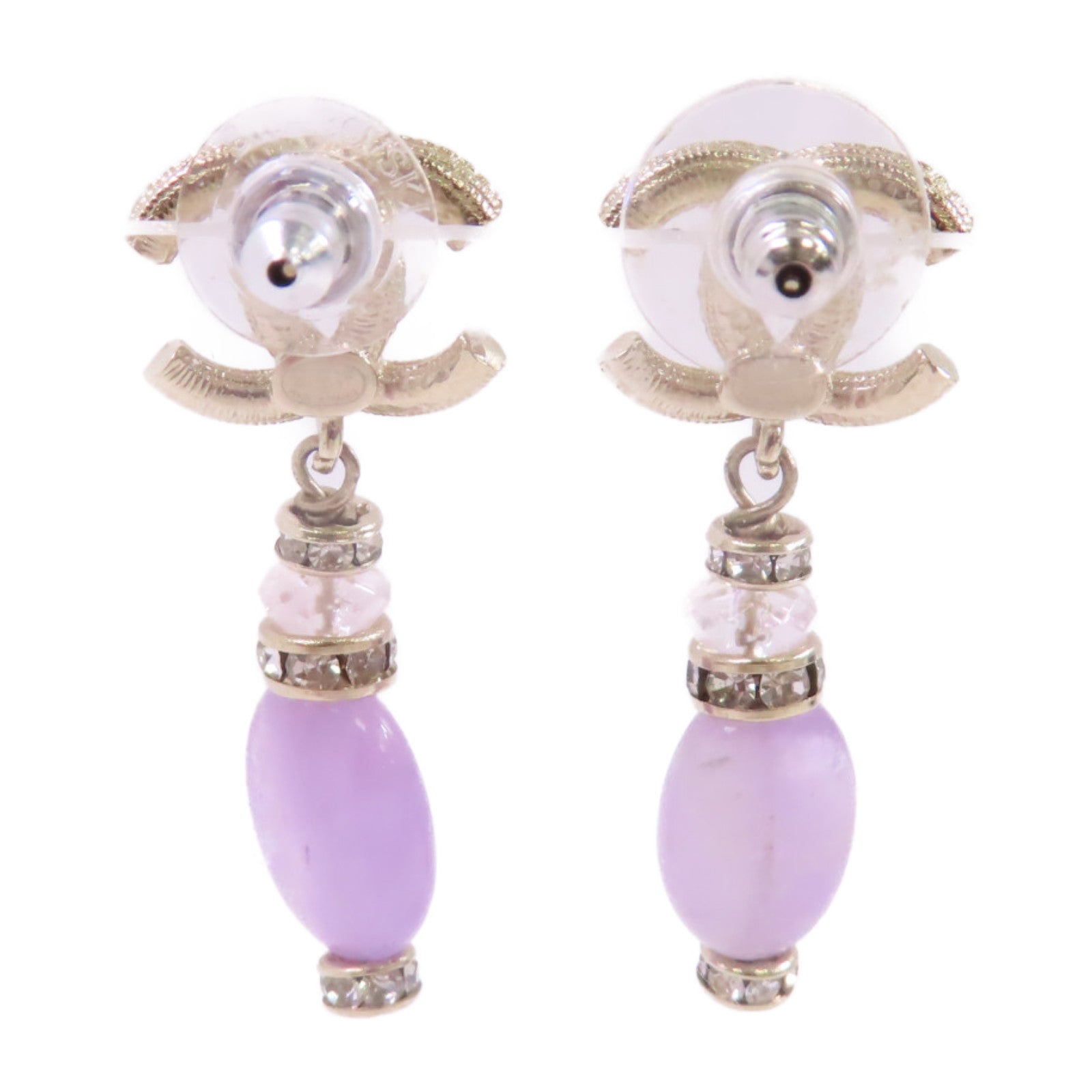 CHANEL 金屬/仿珍珠CC Earrings金扣耳環白色/淺紫色/金色