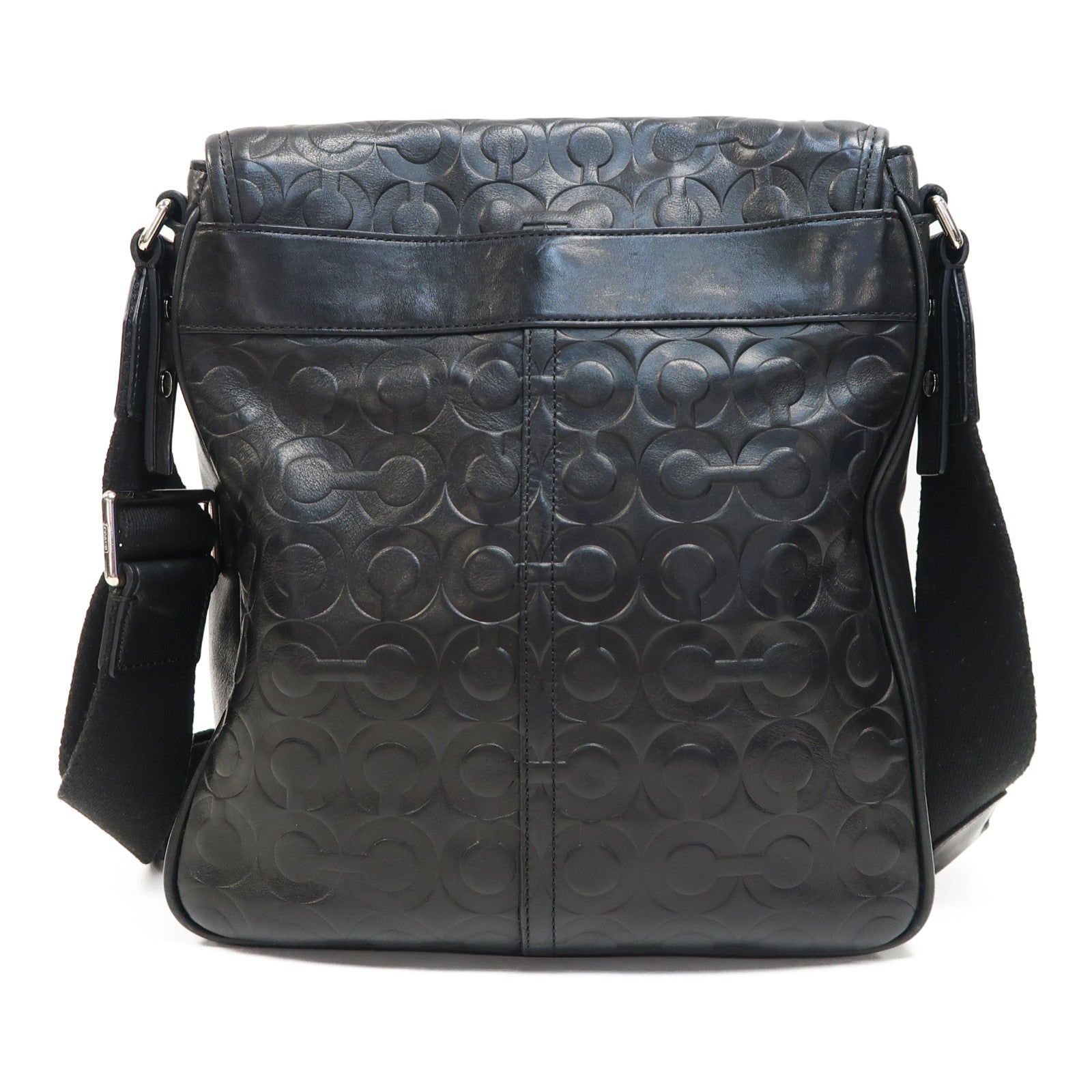 COACH 牛皮皮革Cross Carry Bag銀扣肩背袋黑色