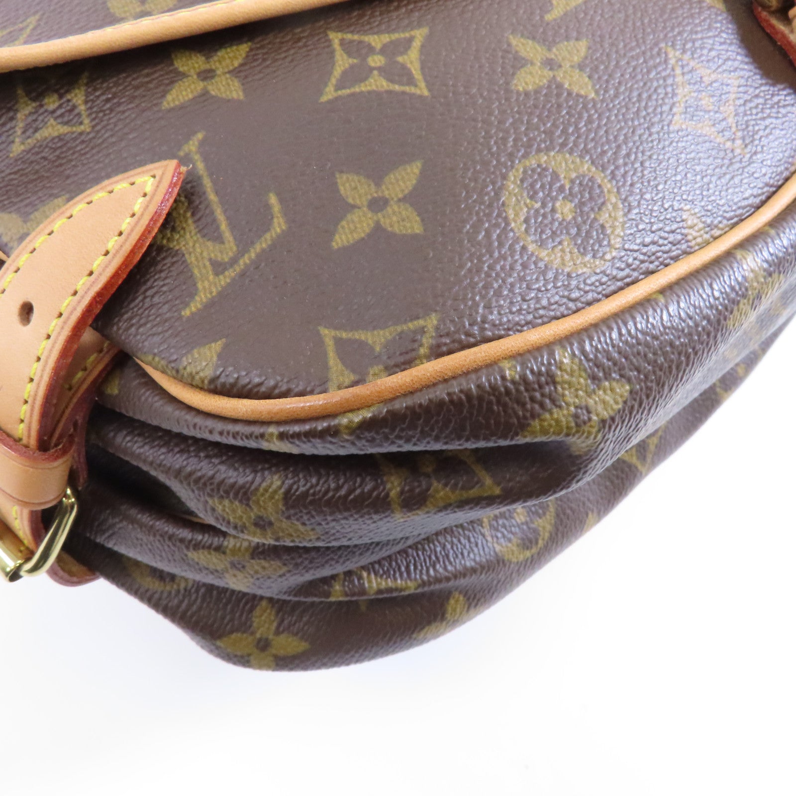 LOUIS VUITTON Monogram Saumur MM金扣肩背袋棕色