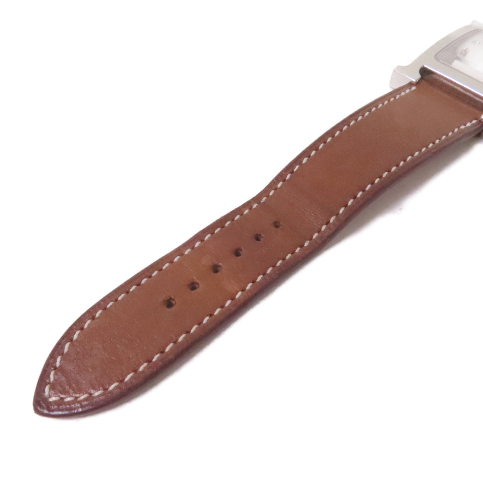 HERMES Heure H Watch不鏽鋼/珍珠母/鑽石/牛皮皮革石英機芯手錶白色
